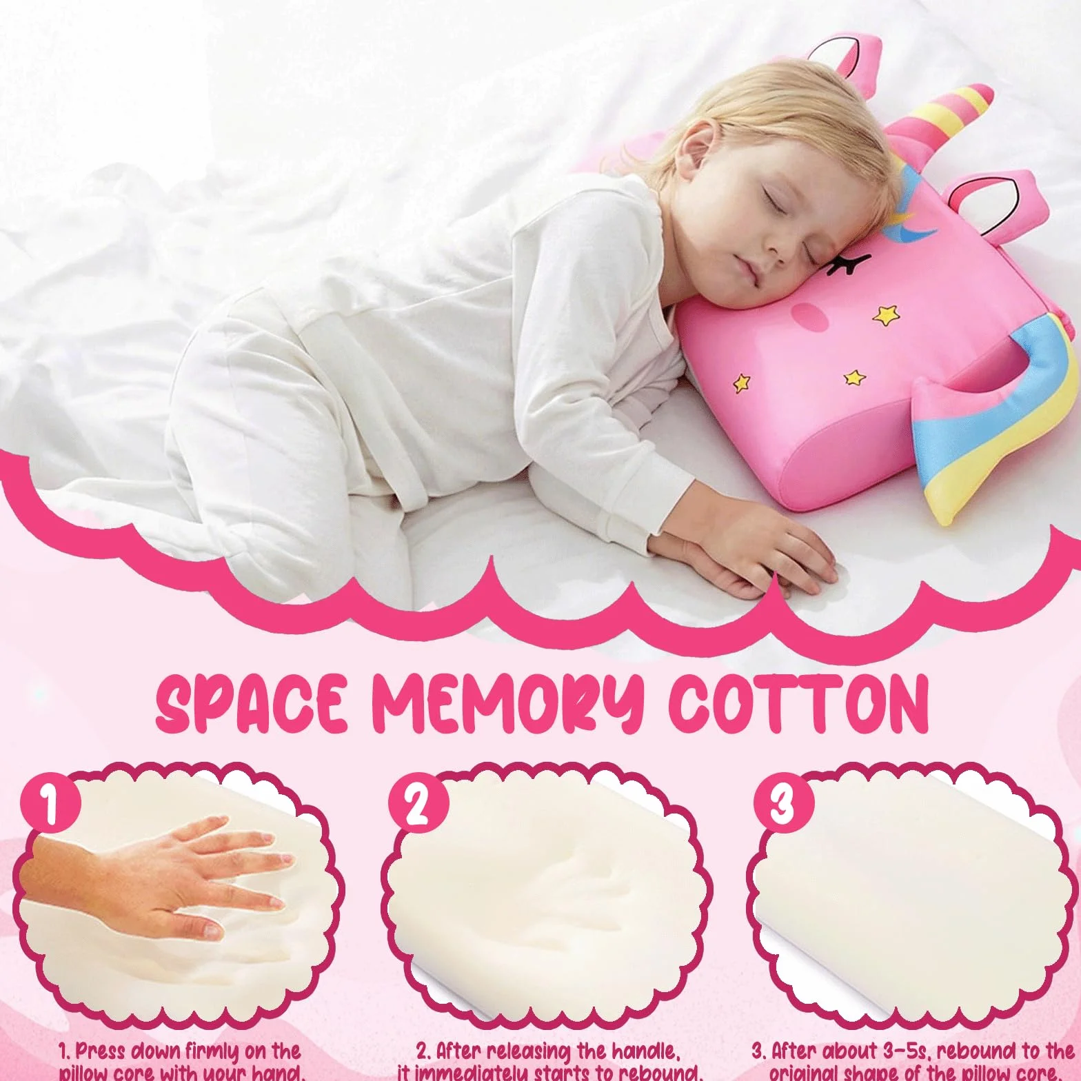 Almohada Infantil Ergonómica de Espuma Viscoelástica, Lavable y Transpirable, para Cuna Viaje Guardería 2-8 Años