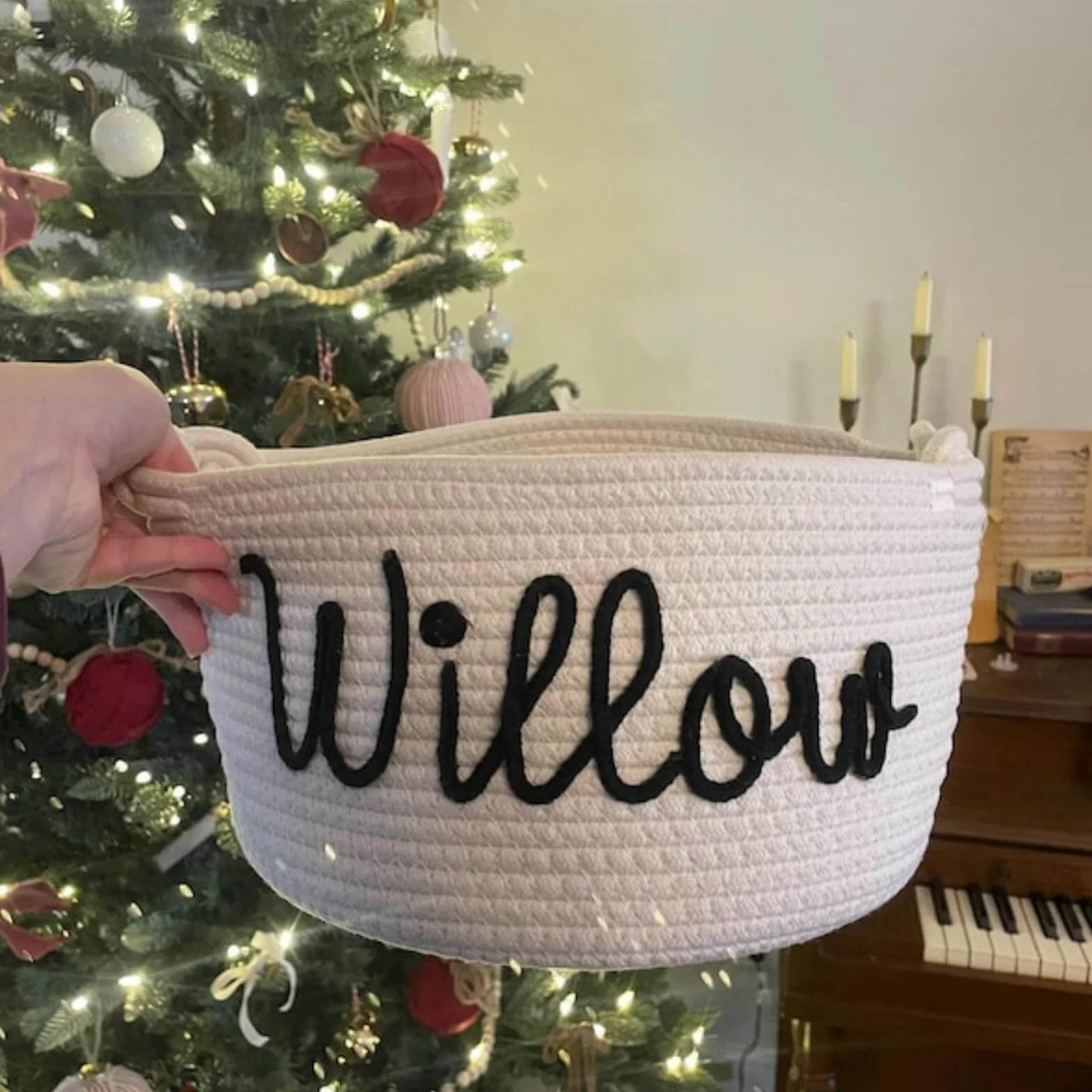 Cesta De Regalo Personalizada For Bebé, Cesta De Algodón Con Cuerda For Baby Shower Con Nombre Personalizado, Organizador De Juguetes(S:19X12X27CM)