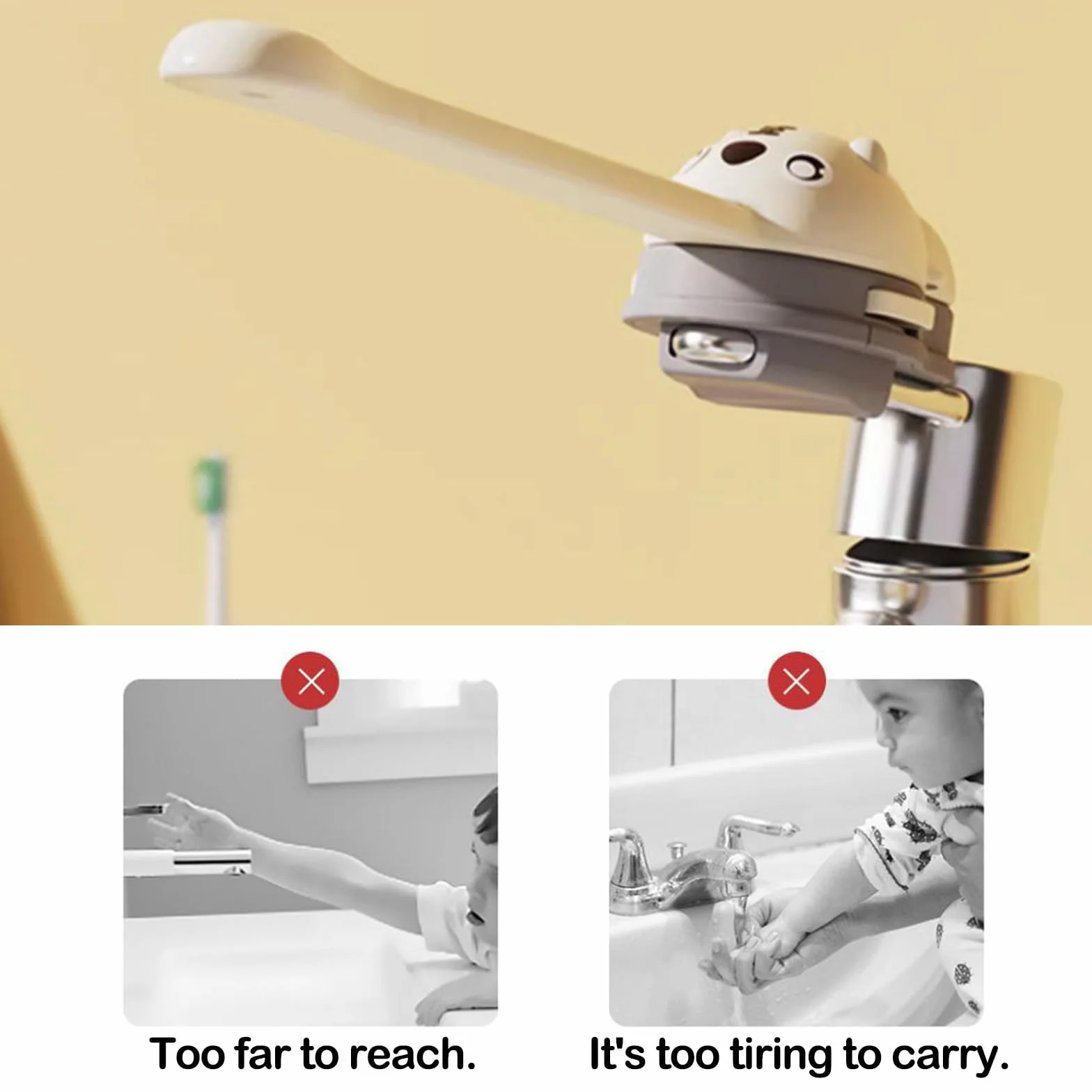 Extensor De Manija De Grifo, Extensión De Grifo De Dibujos Animados Para Niños, Alargador De Grifo Extensión De Mango Para Niños Pequeños, Juego De Extensor De Manija De Grifo (Blanco)