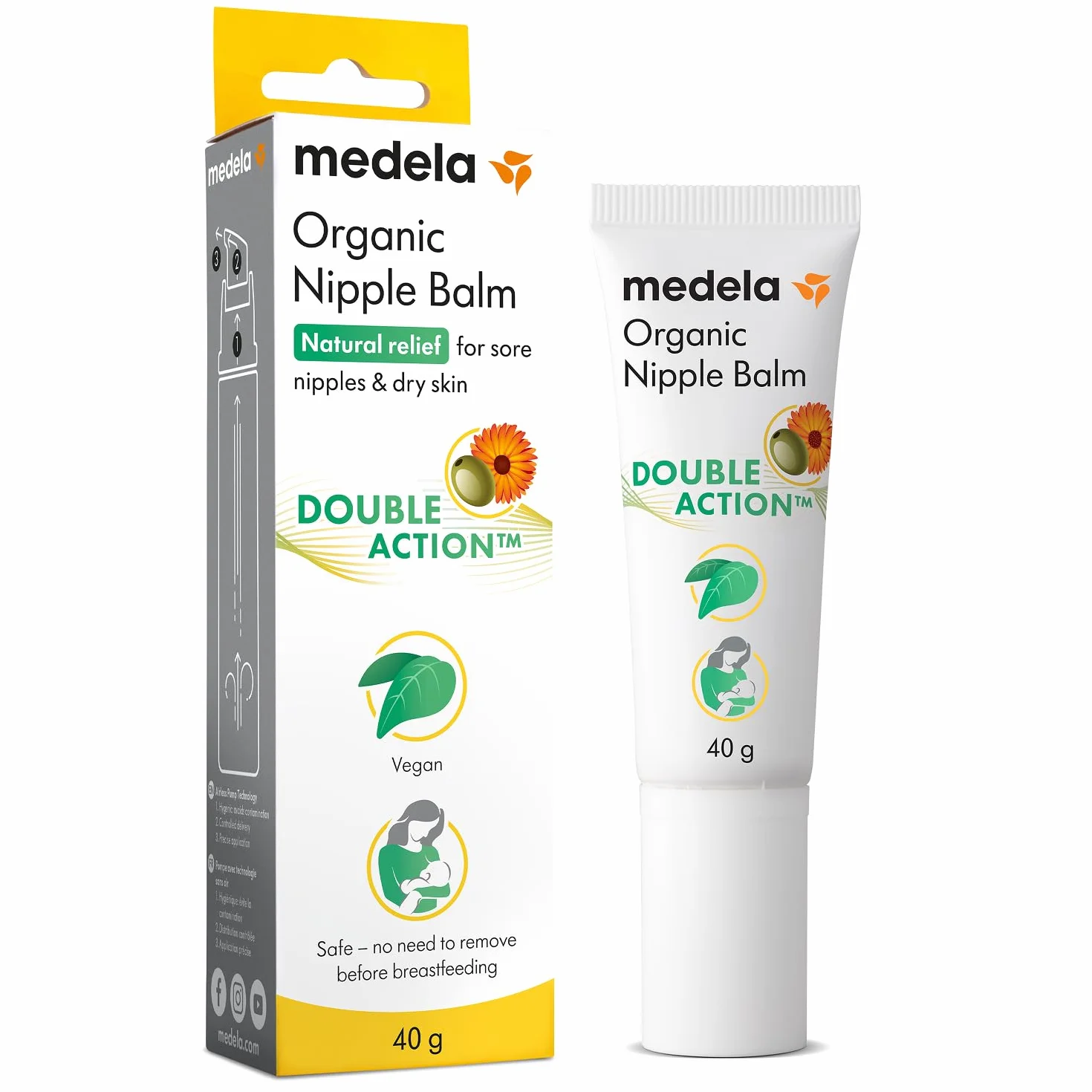 Medela crema orgánica para pezones, alivio y humectación para madres lactantes, hecha con ingredientes naturales y seguros, alivio rápido para pezones doloridos, apta para el postparto, 40 g
