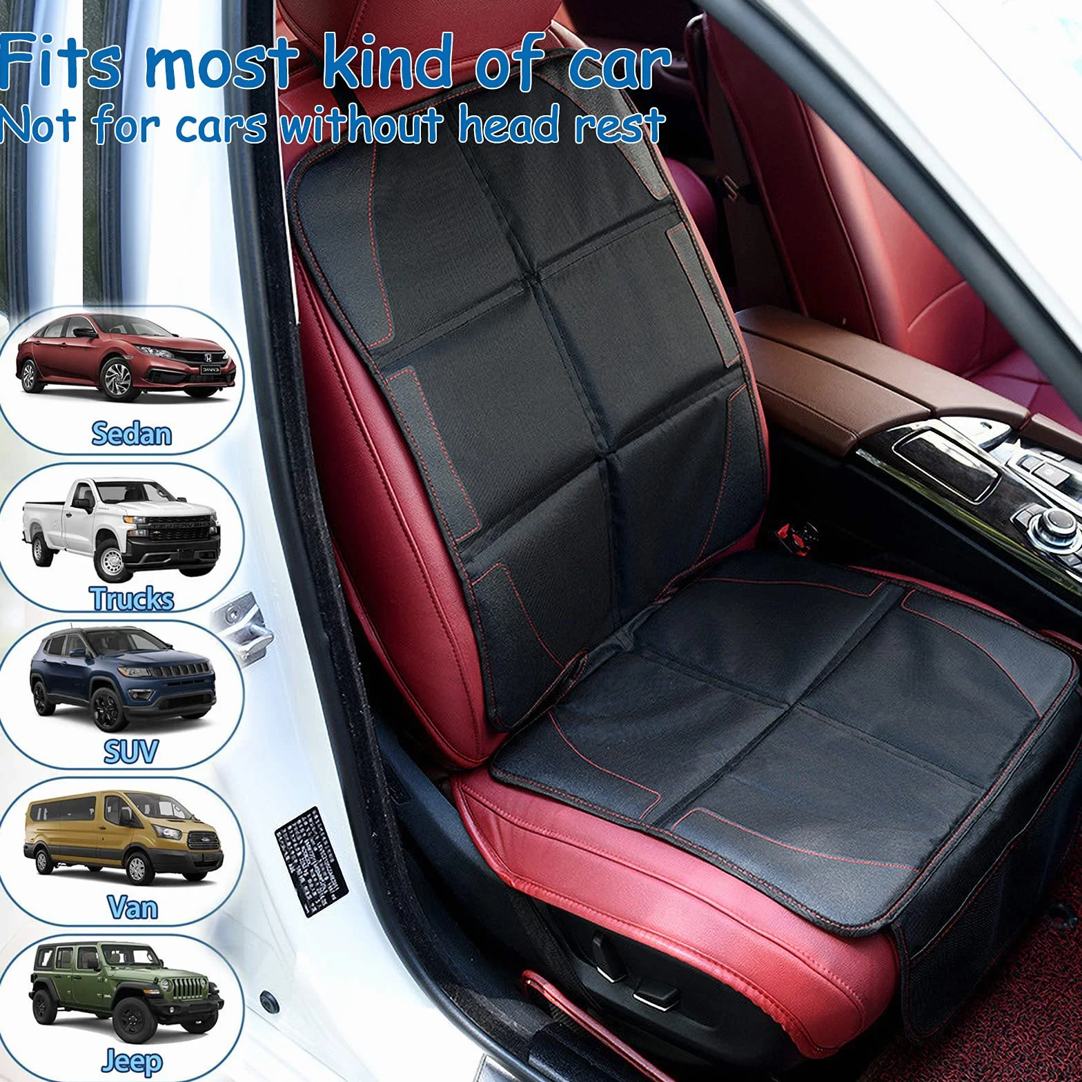 Frasheng 2Piezas Protector Asiento Coche,Protectores de Asiento para Coche Impermeable,Protector Seguro para Asiento Infantil,Protector Coches Asientos,Tamaño Universal con Organizador Bolsillos,Negro