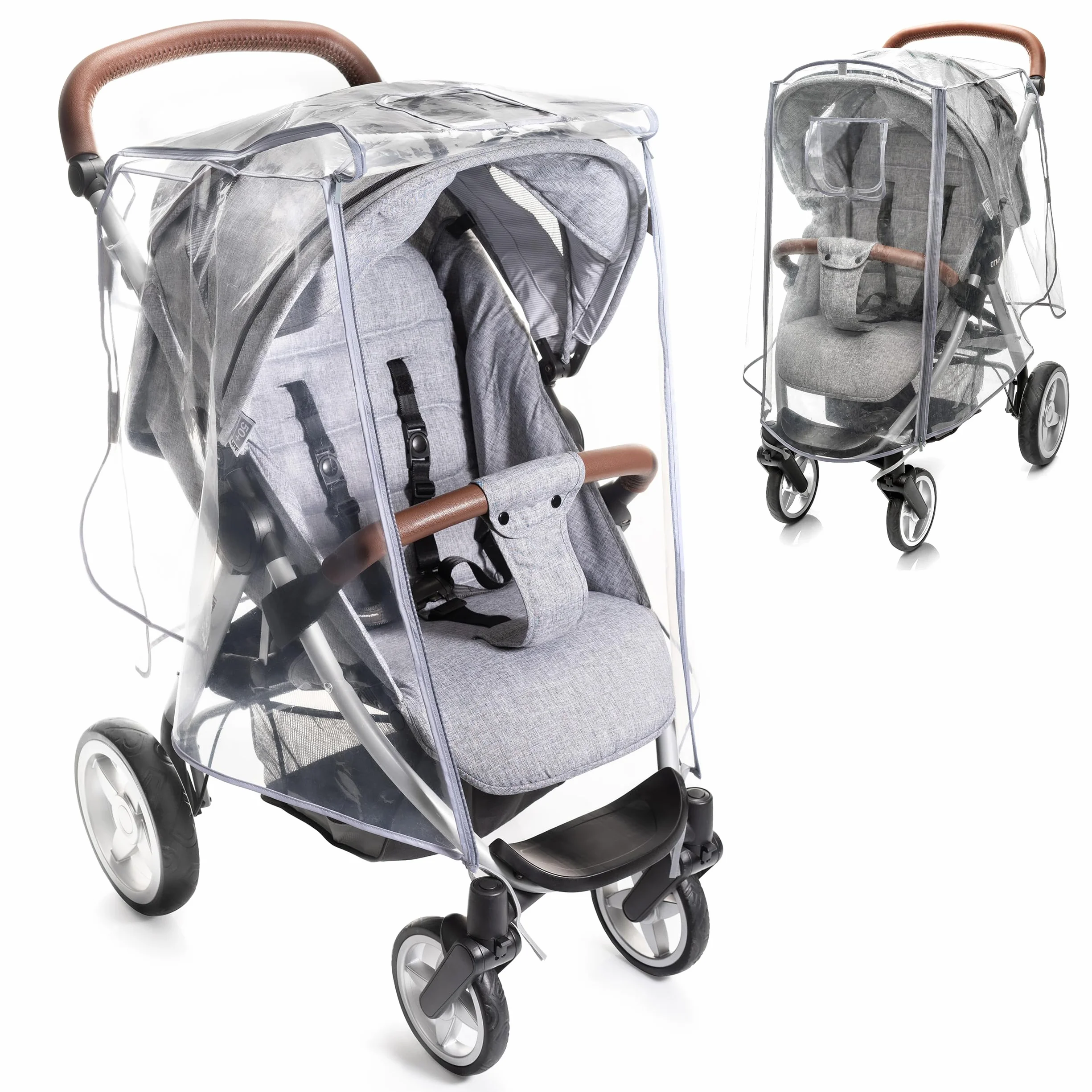 Zamboo Plastico Lluvia Silla Paseo Universal – Burbuja Impermeable para Carrito con Cremallera Frontal Ventana de Contacto y Ventilación - Seguro - Libre de PVC y Contaminantes - Transparente