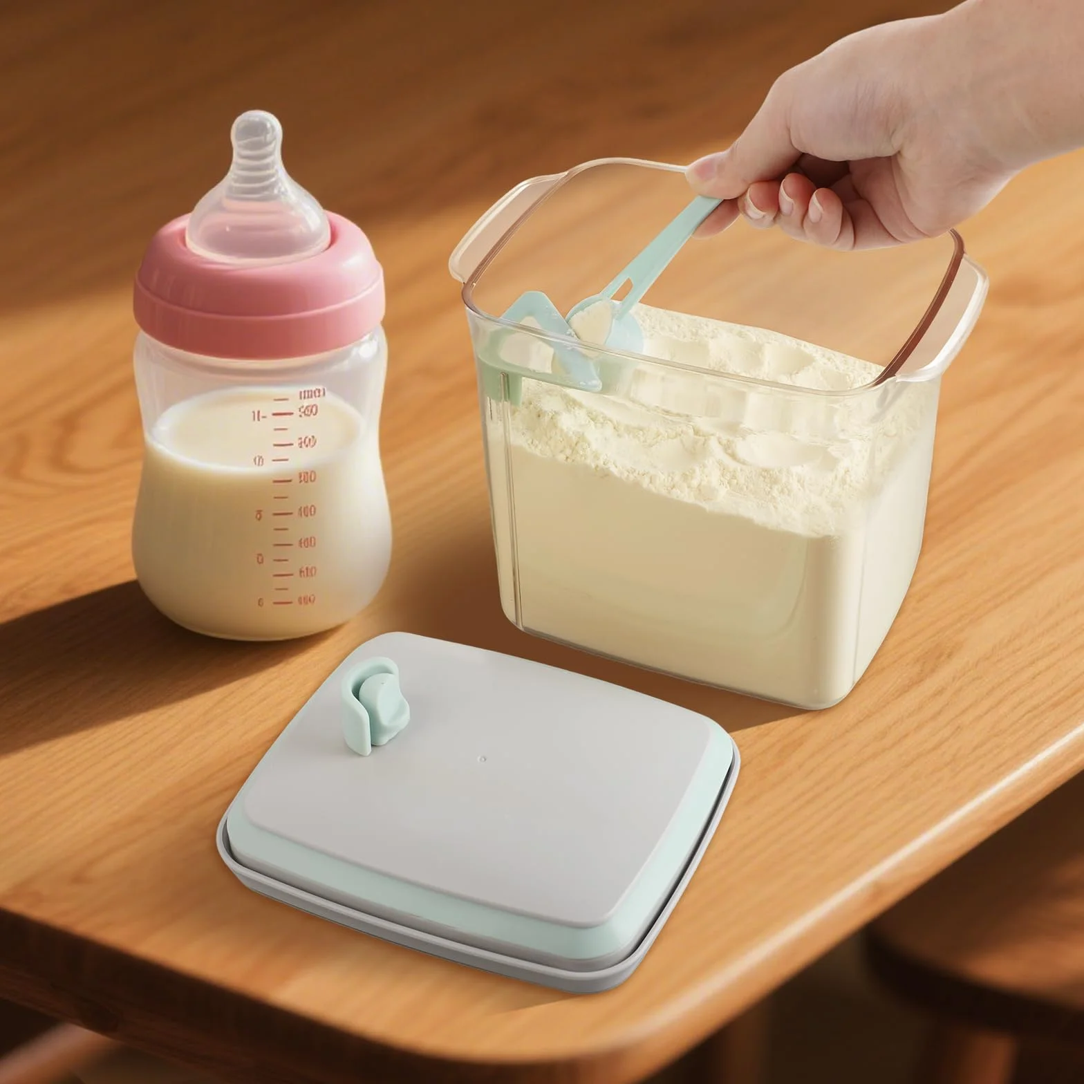 Dispensador de leche en polvo 1700 ml - Recipiente de polvo sellado con cuchara - Caja portátil de leche en polvo - Caja de almacenamiento de proteína en polvo - Adecuado para almacenar leche en polvo