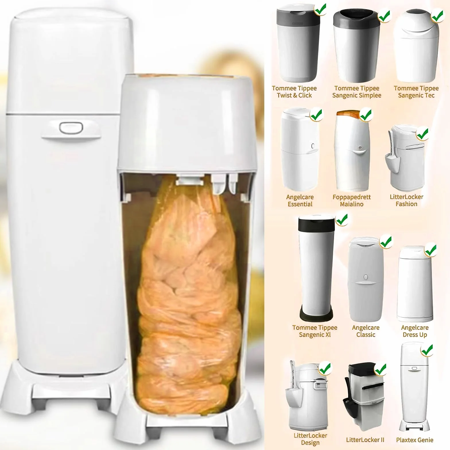 12 Recambios Contenedor de Pañales Compatible con Tommee Tippee, Bolsa de Relleno para Papelera Pañales Bebe Compatible con Angelcare et Tommee Tippee et Litter Locker II Recambios