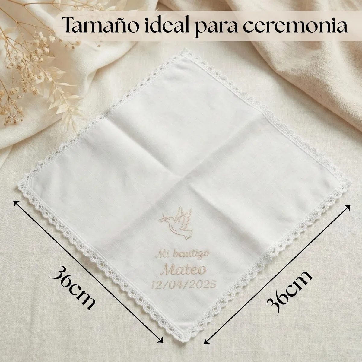 Pañuelo Bautizo Personalizado Bordado con Nombre y Fecha – Paño Bautismo de Lino y Algodón Natural – Pañuelo Bautizo Niño Niña – Regalo Bautizo Personalizado
