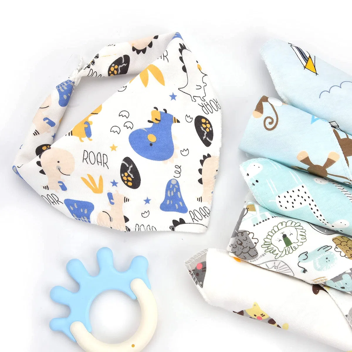 Baberos Bandanas para Bebé, 10 Unidades, 100% Algodón, Suave y Absorbente, 2 Botones Ajustables, para Niños y Niñas