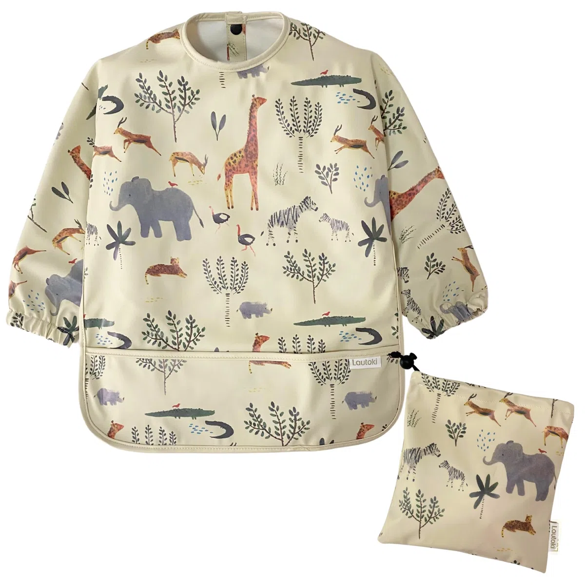 Baberos Bebé Impermeables con Mangas + Bolsita de Transporte | Babero BLW para Bebé 12–36 Meses | Doble Capa 100% Impermeable | Puños Elásticos y Bolsillo Canguro | Fácil de Limpiar