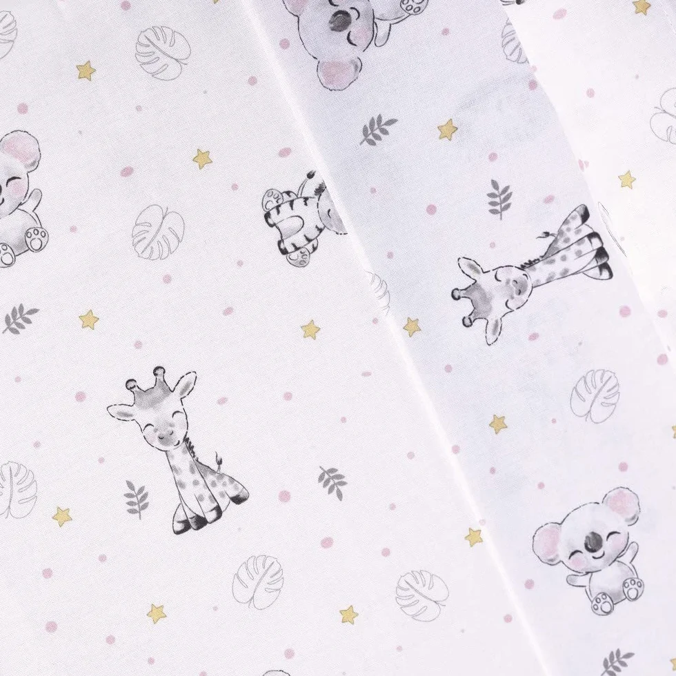 Juego de sábanas KOALA en blanco rosa para Carro y Capazo de Bebé · 100% ALGODÓN · INTERBABY