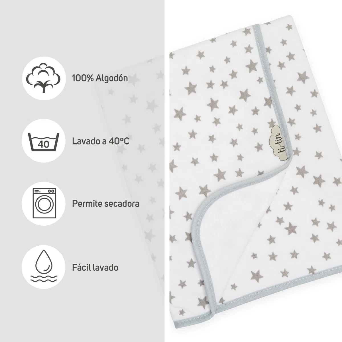 Ti TIN arrullo para bebé 80 x 80 cm, Doble Capa de algodón 100%, Transpirable, Extra Suave, fácil Lavado y Apto para Secadora, diseño Ligero y Estampados Divertidos
