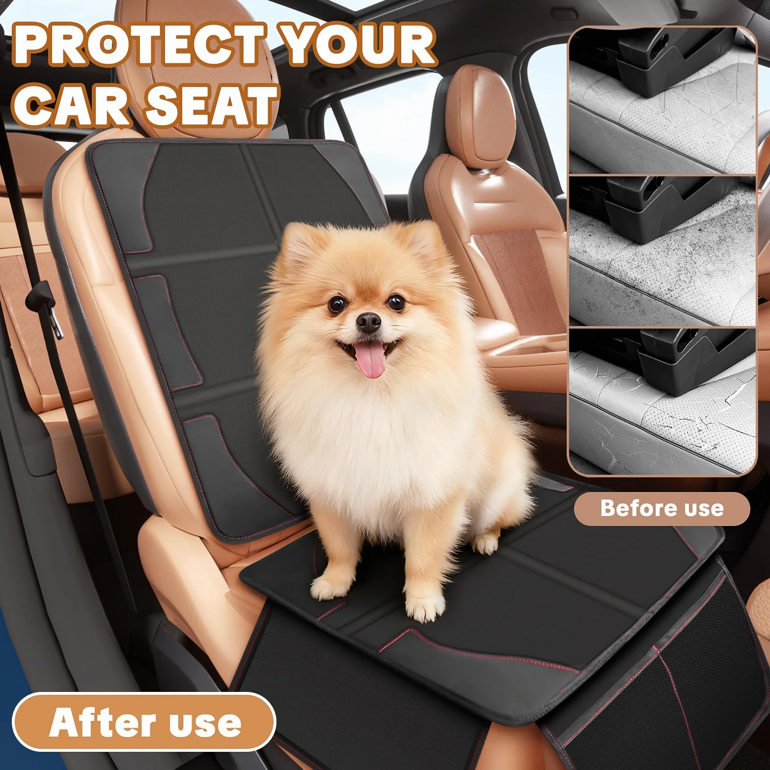 Protector de Asiento para Coche Impermeable Antideslizante con Bolsillos Negro