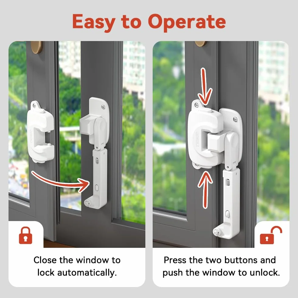 EUDEMON Cerradura de seguridad para ventanas para bebés, limitador de ventanas a prueba de niños, pestillo de cerradura ajustable para marcos de ventanas de aluminio y madera (Blanco, 2 Piezas)