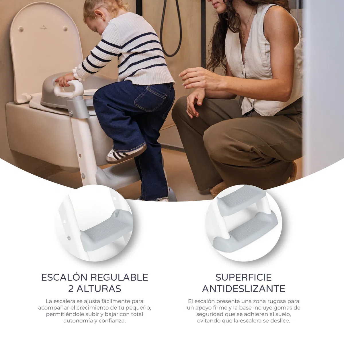 MS BabyWorld – Adaptador WC con Escalera – Asiento Acolchado para Inodoro | Plegable y con Altura Ajustable | Con Asas y Base Antideslizante | De 1 a 7 Años