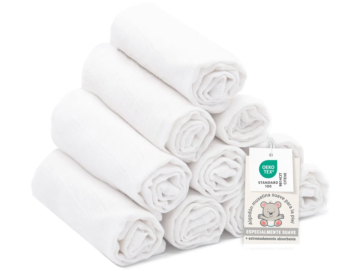 ZOLLNER Juego de 10 paños de baño para bebés, de 35 x 50 cm, de algodón, Suaves para la Piel, Especialmente Suaves y agradables al Tacto, Lavables hasta 95 °C, en Color Blanco