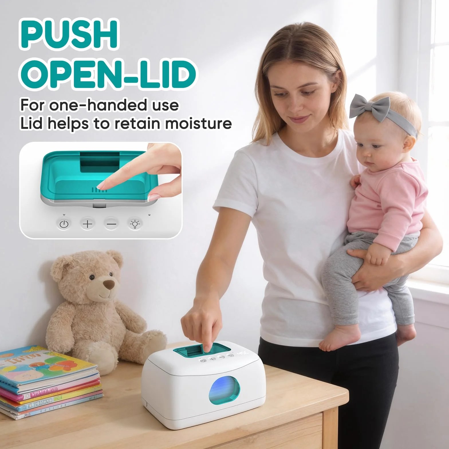 Calentador de Toallitas Húmedas, Calefacción de Temperatura Constante 24H, Capacidad para 120 Toallitas, con Luz Nocturna LED