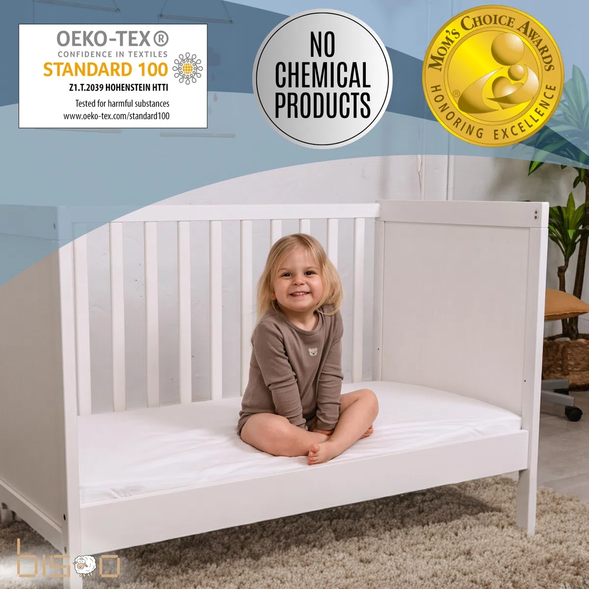 Bisoo Sábana Mágica para Cuna Bebe 60x125. Bajera de algodón Jersey Totalmente Impermeable y Transpirable. Ahórrate Comprar el Protector de Cuna aparte. Bordes generosos, Ajuste fácil (Blanco 125x60)