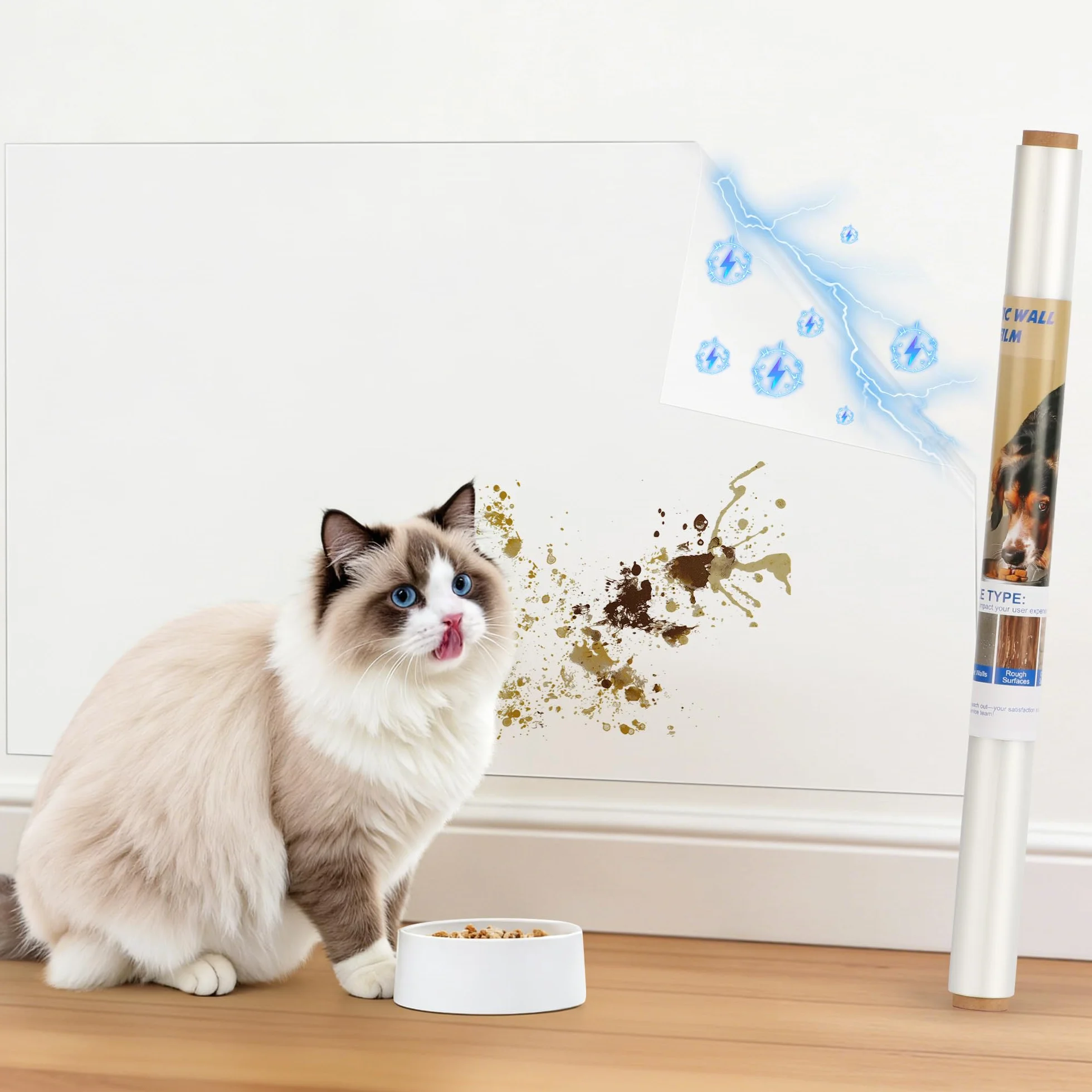 Loiion Mate Película Protectora de Paredes, Electrostática Contacto Protector Pared Perros, Protector Pared Cama Niños, Protectora Paredes Papeleras, Respaldos de Sillas, Muebles, Puertas, 60x200cm