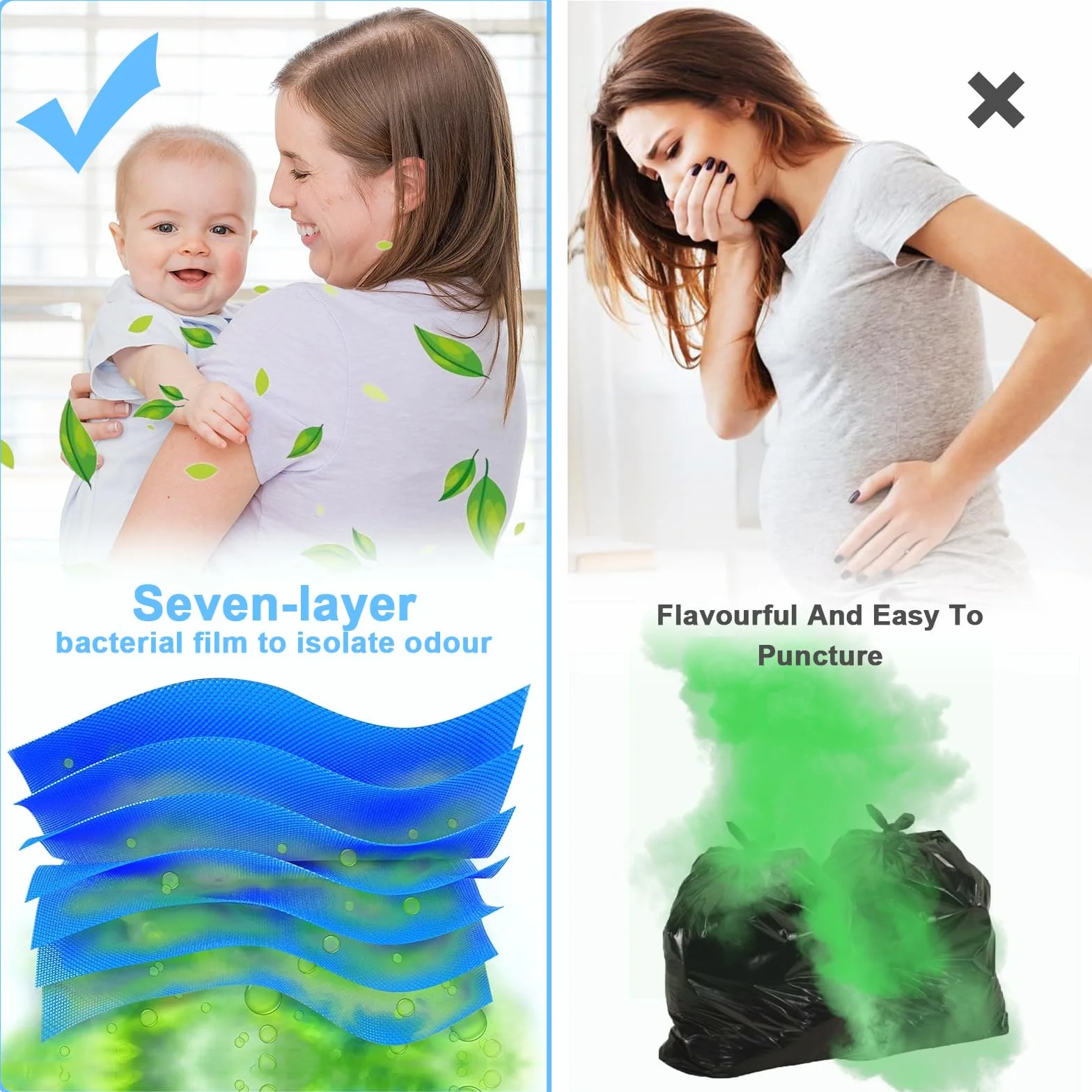 11 cartuchos de recambio para cubos de pañales, 6,5 m, bolsas de repuesto con fragancia, tecnología de 7 capas, compatible con Angelcare, Tommee Tippee, Litter Locker, vástago