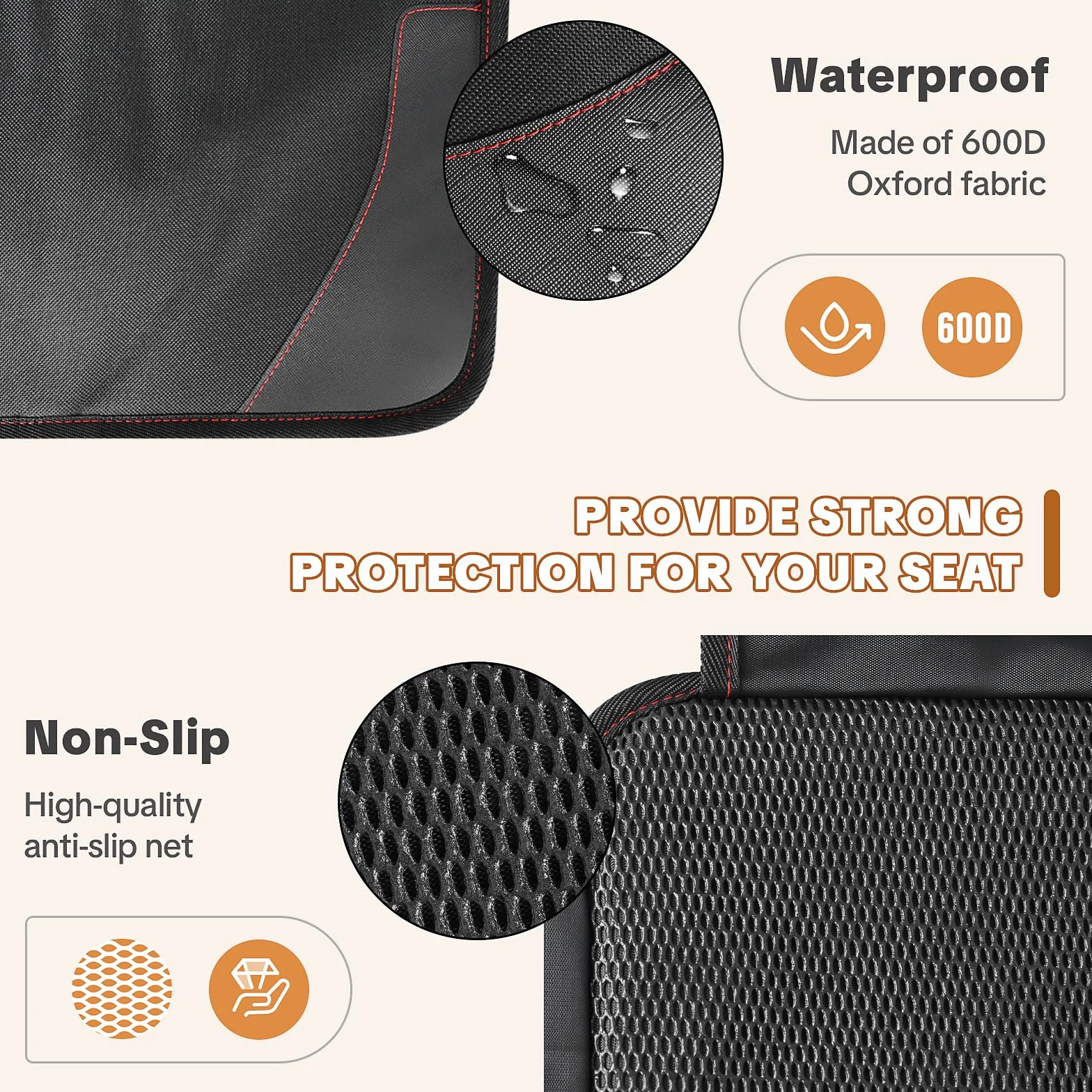 Protector de Asiento para Coche Impermeable Antideslizante con Bolsillos Negro