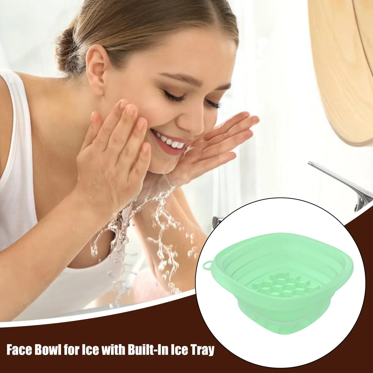 Genérico Bolsa De Baño De Hielo Facial, Recipiente Facial, De Silicona Con Bandeja Integrada Para Cubitos Plegable Para Cuidado De La Piel Spa Y Hogar