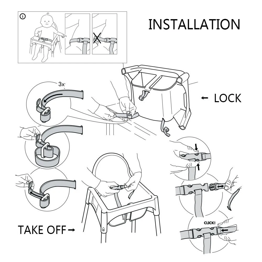 zarpma Cinturón de seguridad para bebé, cinturón de 3 puntos para niño seguro para silla alta IKEA ANTILOP