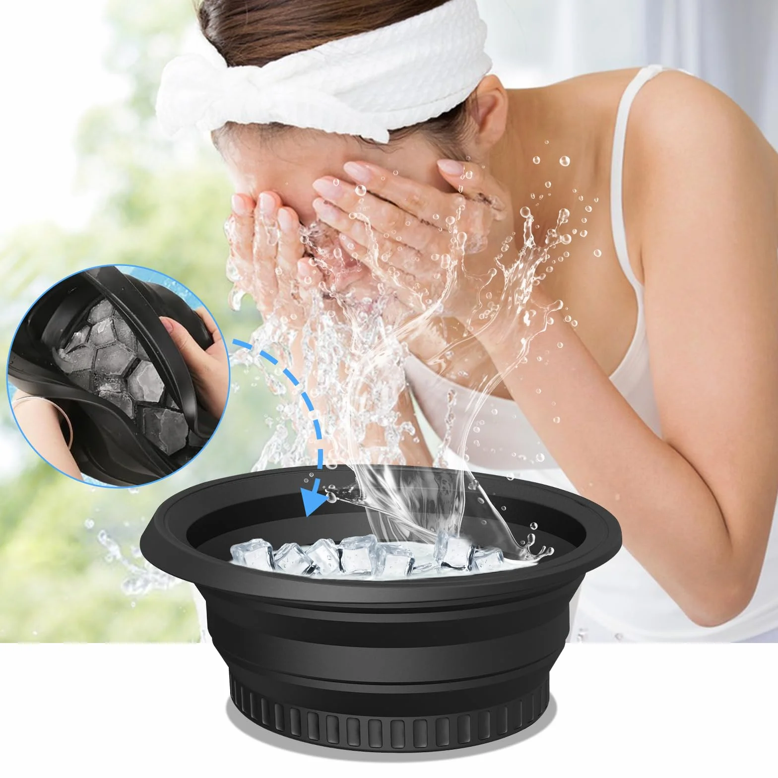 Cuenco Facial para Hielo, Cuenco de Hielo para Cara, Cuenco de Baño de Hielo Facial Silicona, Portátil Lavabo Plegable Cuenco Facial para Hielo Calmar la Piel
