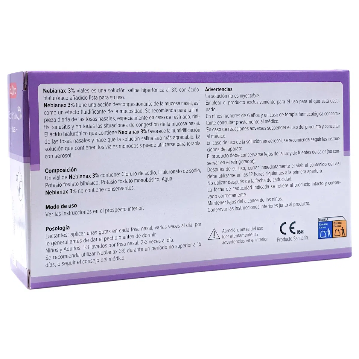 Buona Nebianax 3% Solución Salina Hipertónica con Ácido Hialurónico 20 Viales de 5ml - Descongestivo Nasal para Bebés y Niños - Alivio Rápido de Mocos y Congestión - Apto para Aerosolterapia - Nebial