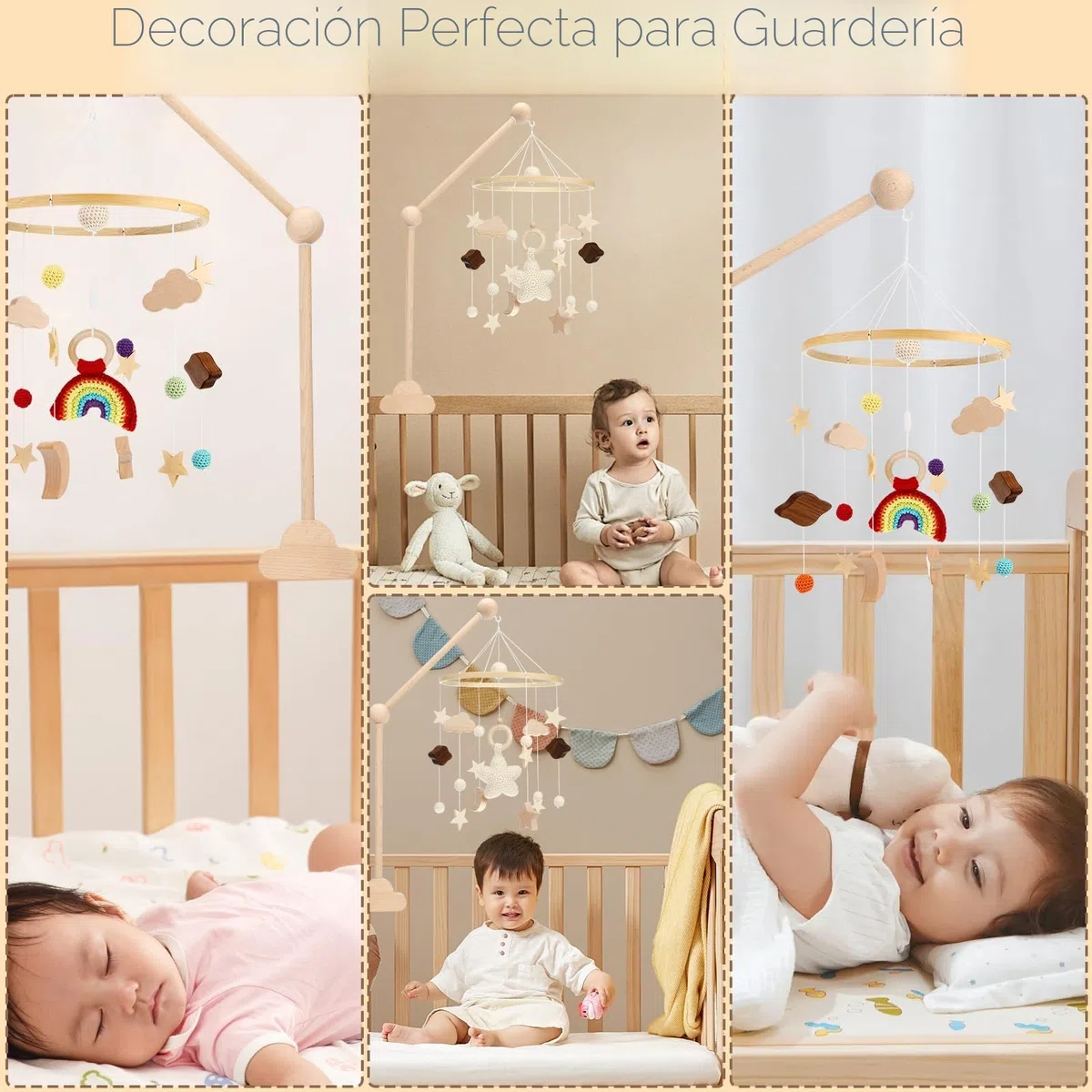 Farerkass Soporte Móvil para Bebé, Soporte de Madera para Cuna, Altura Ajustable, Brazo Móvil de Cuna Extraíble, Ideal para Campanas de Viento, Juguetes y Decoración de Habitación Infantil