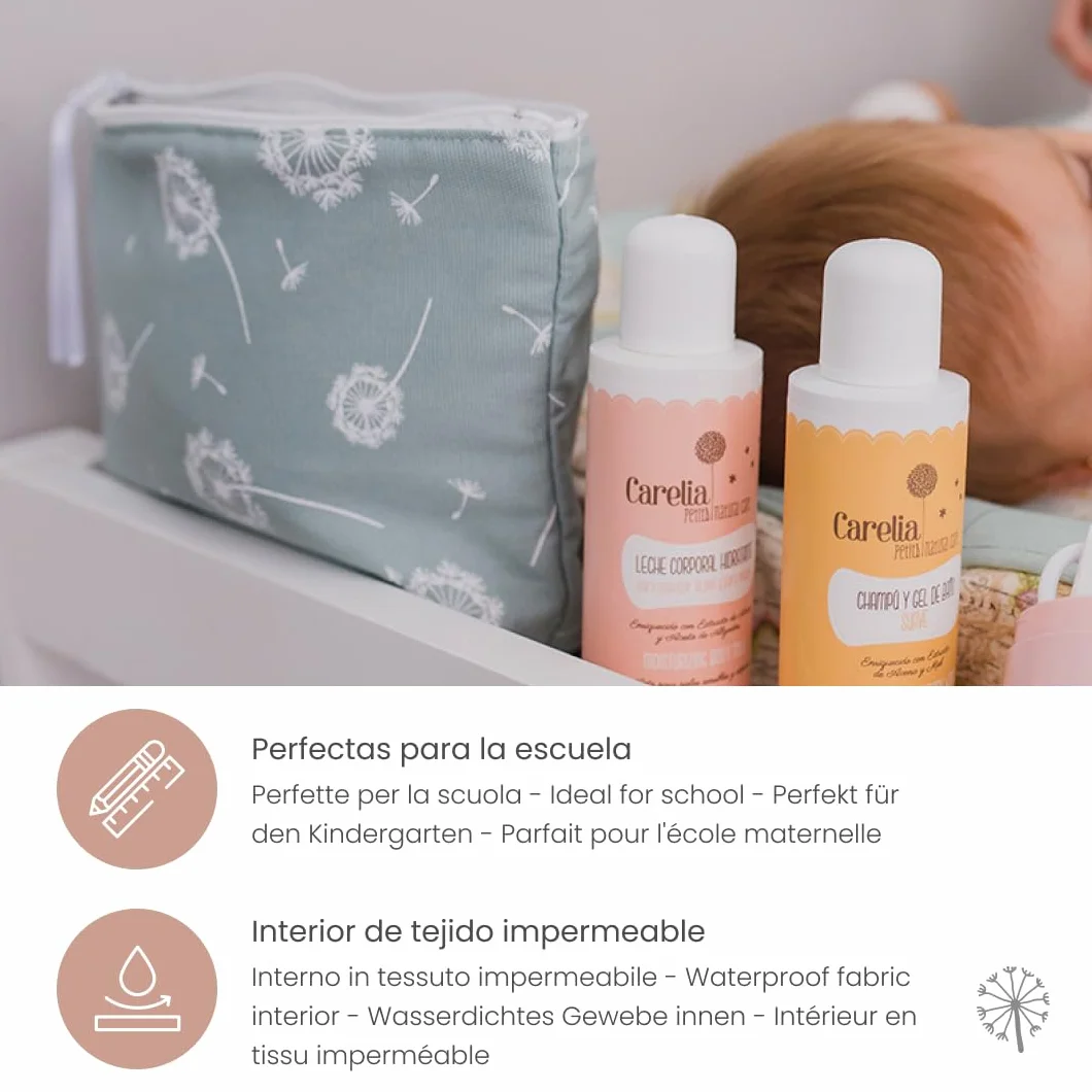 MIMUSELINA Neceser Bebe para Recien Nacido, Bolsa de Aseo Bebe Hecha a Mano - Neceser para Recien Nacidos Plastificado Anti Calado y Impermeable - para Llevar Cremas, Toallitas, Pañales (Waffle Mint)
