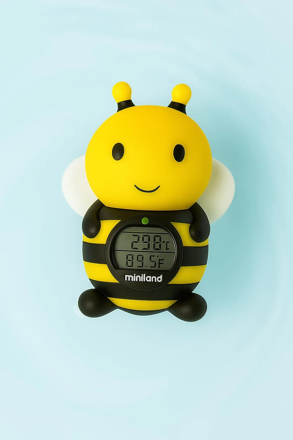 Miniland Termómetro de baño para bebe con Divertido Diseño de Abeja, Termómetro Bañera bebe, Pantalla con función reloj y temporizador, Flotante y resistente al agua | Bee