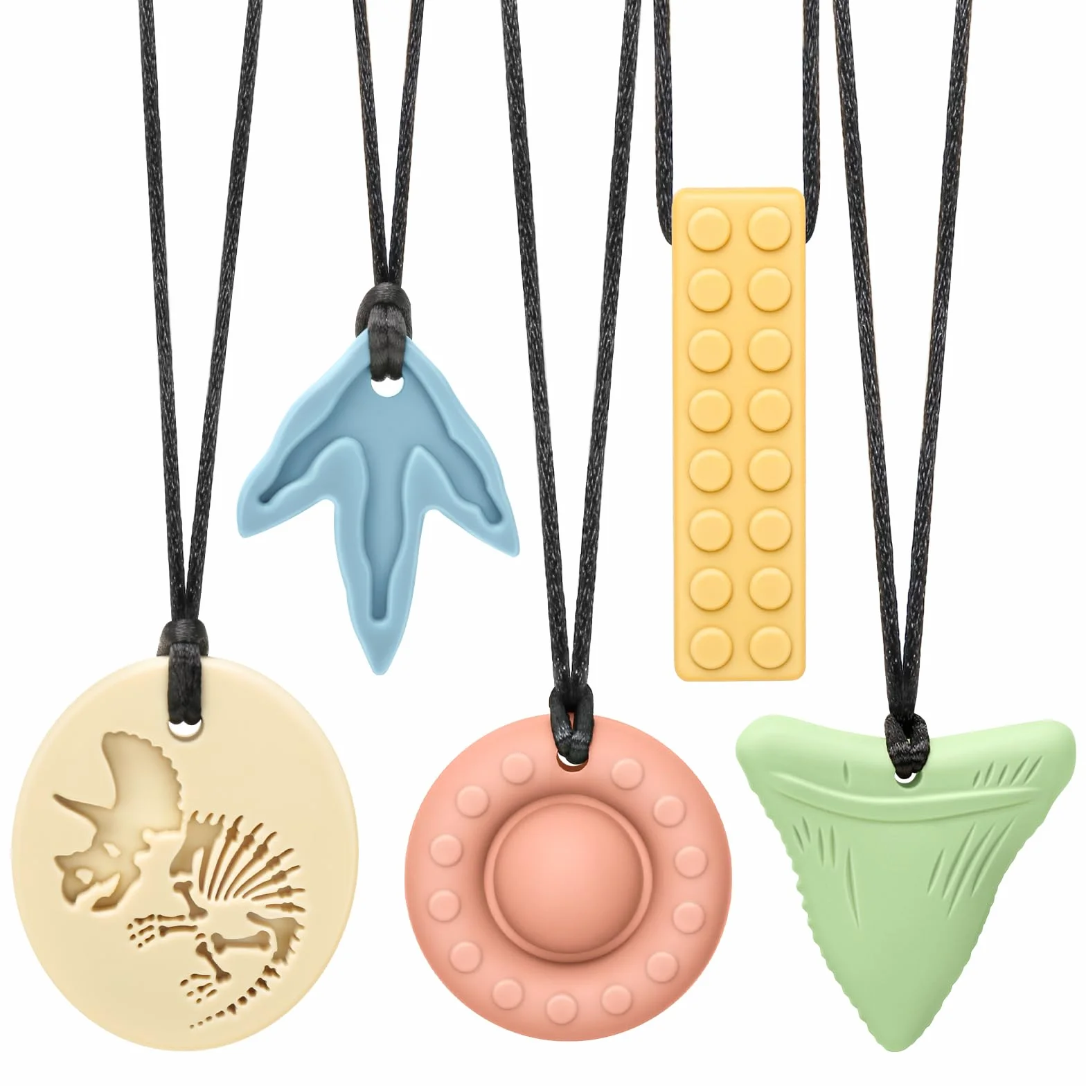 CLDY 5 Piezas mordedores niños autistas, El colgante de silicona para masticar no contiene BPA., Los collares mordedores son adecuados para niños con TDAH, dentición, autismo y necesidades oclusales