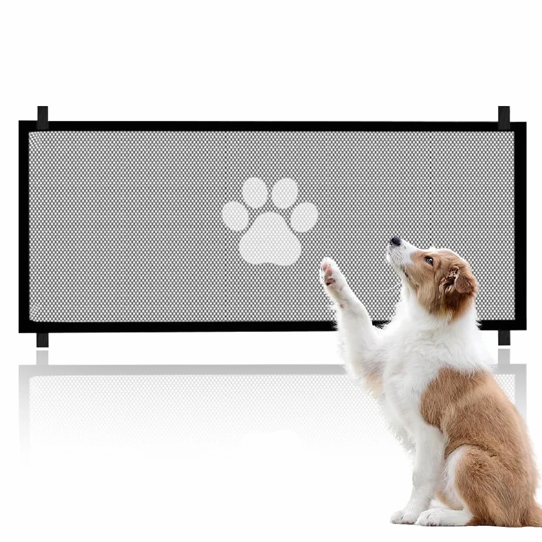 1 Pcs Puerta de Seguridad para Perros y Gatos, 180 x 78 cm, Valla Exterior, portátil, Plegable, Universal, Extensible, para bebés, Puerta divisoria, Puerta Interior y Exterior