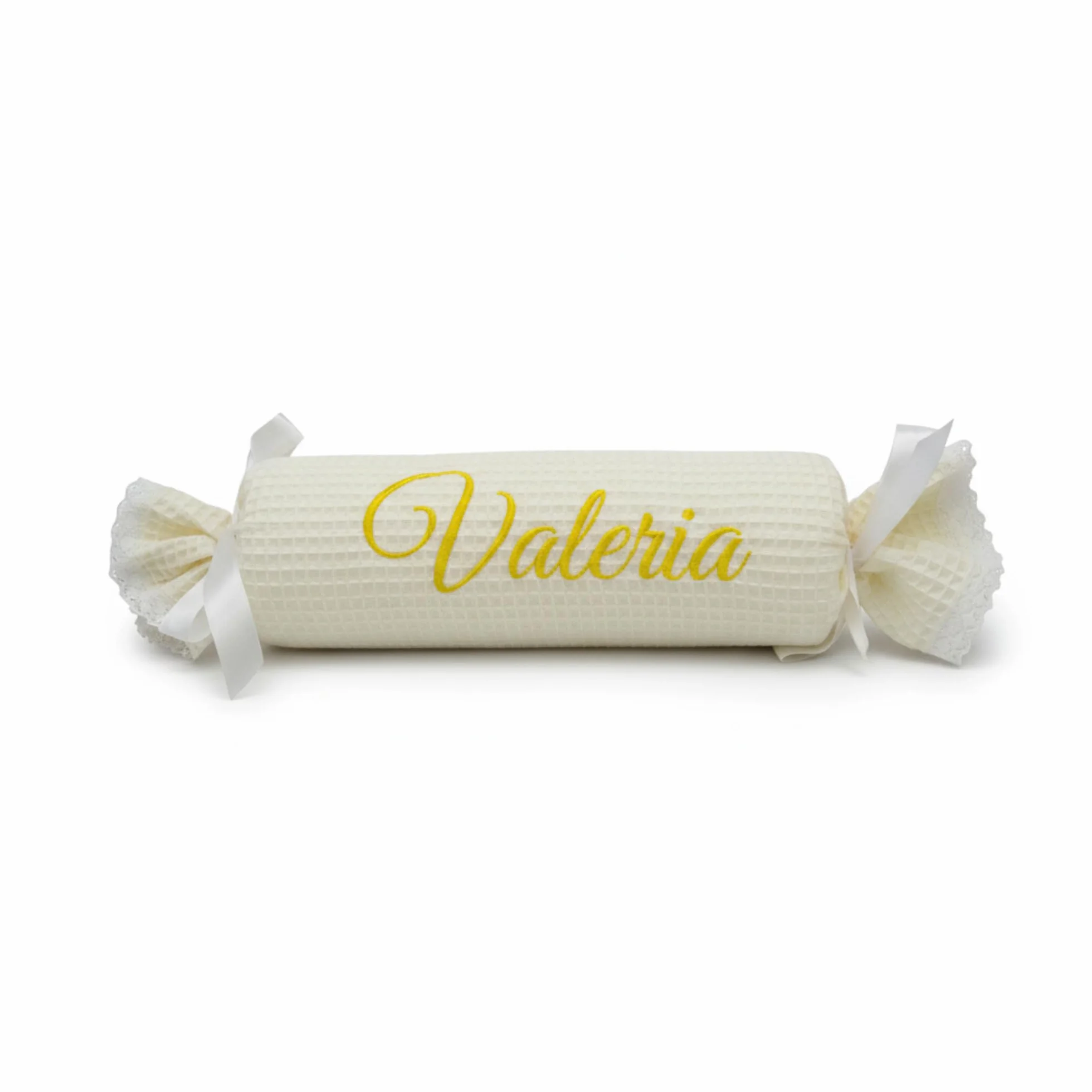 Cojín Caramelo para Bebé Personalizado, Tejido Piqué Waffle Suave, Decorativo Infantil, Regalo Recién Nacido (Beige)