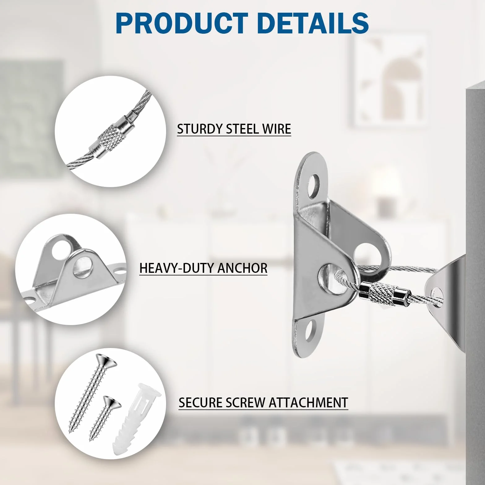 8 Pezzi Anclaje Muebles de Pared de Acero Anti-Punta Kit, Anclajes de Seguridad Antivuelco de Alta Resistencia, Anclaje y Correas a Prueba de Bebe Tocador para Estanterías Armarios Aparadores