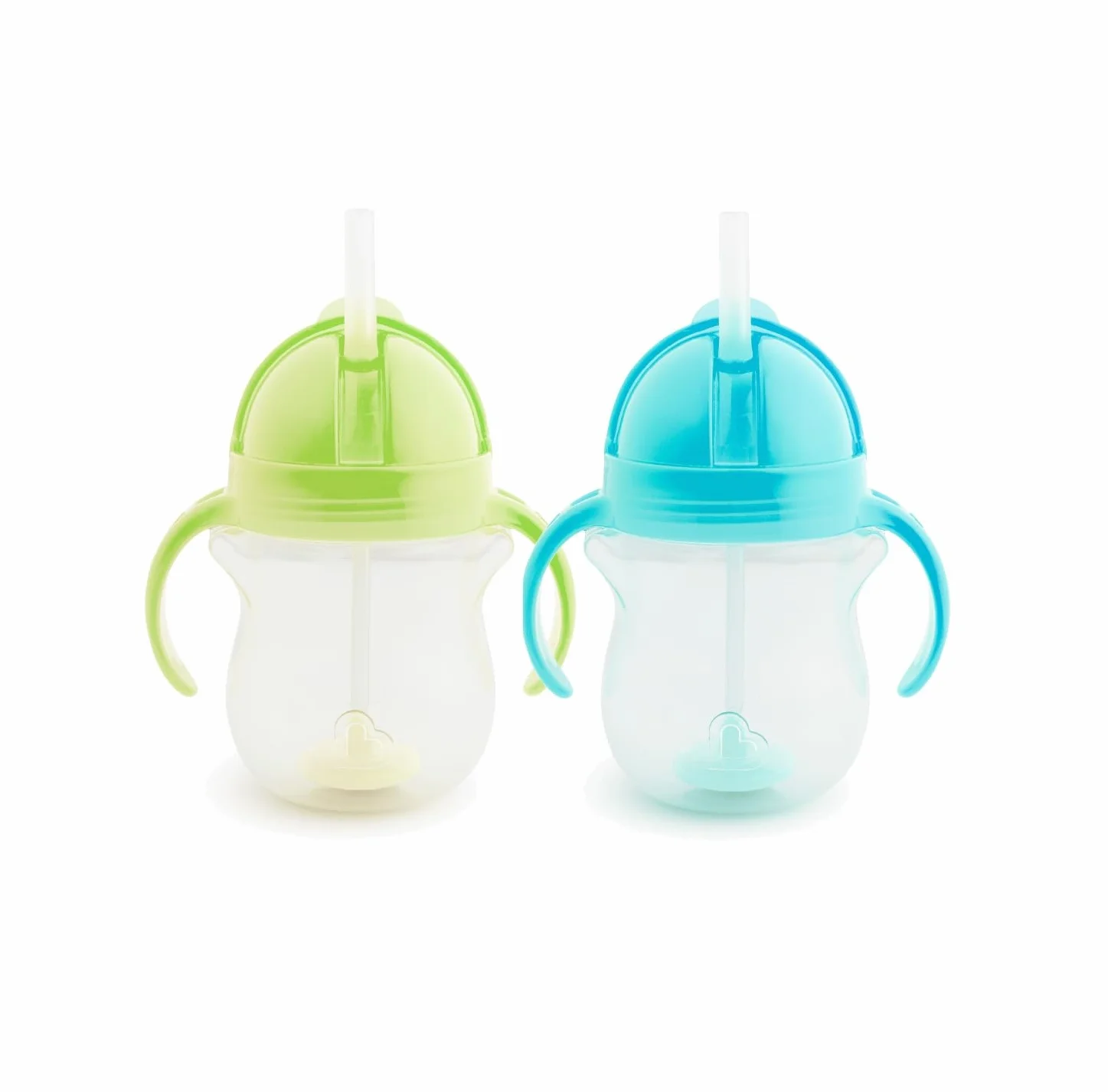 Munchkin Click Lock Set de Tazas con Pajita Tip & Sip, Tazas para Bebé y Niño Pequeño con Pajita, Libre de BPA, Sin Derrames, Pajitas con Peso, 7oz/207ml, Set de 2, Verde/Azul