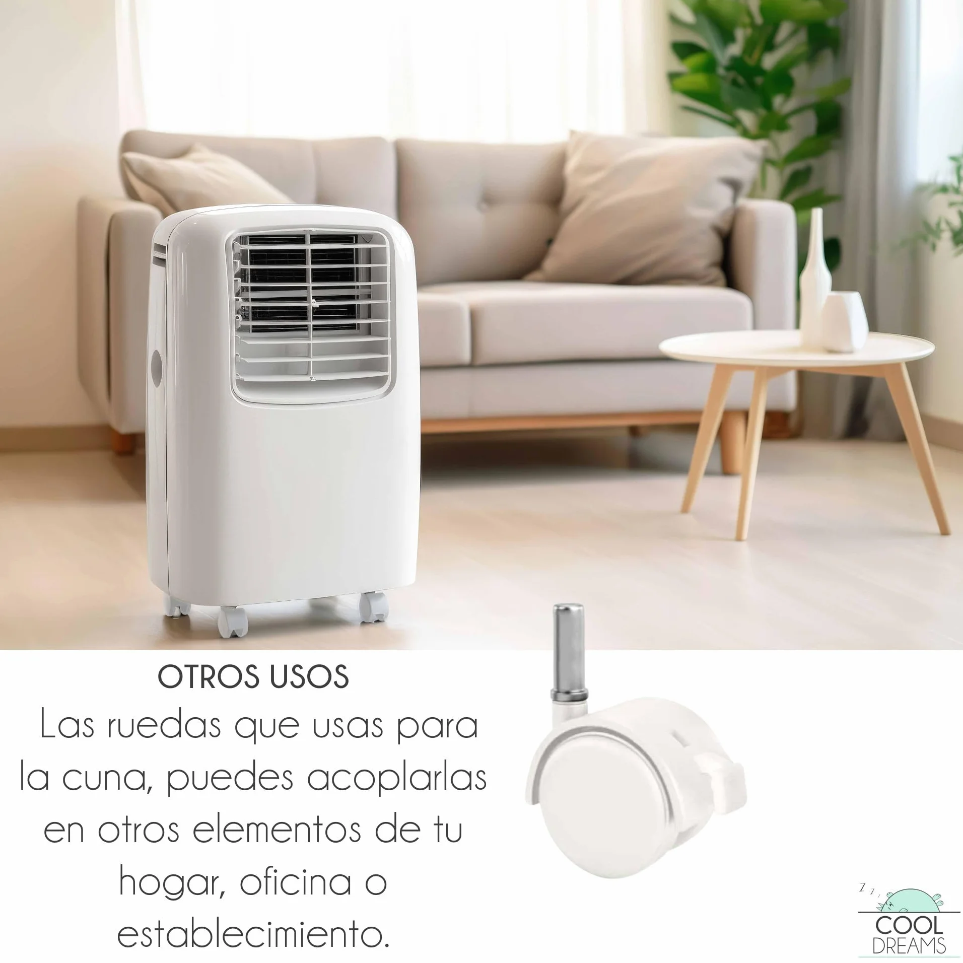 Ruedas para Cuna con Enganche en Espiga. Juego 4 Unidades de Rueda con Freno para más Seguridad + 4 Tacos para Unir a la Cuna. Blancas CoolDreams