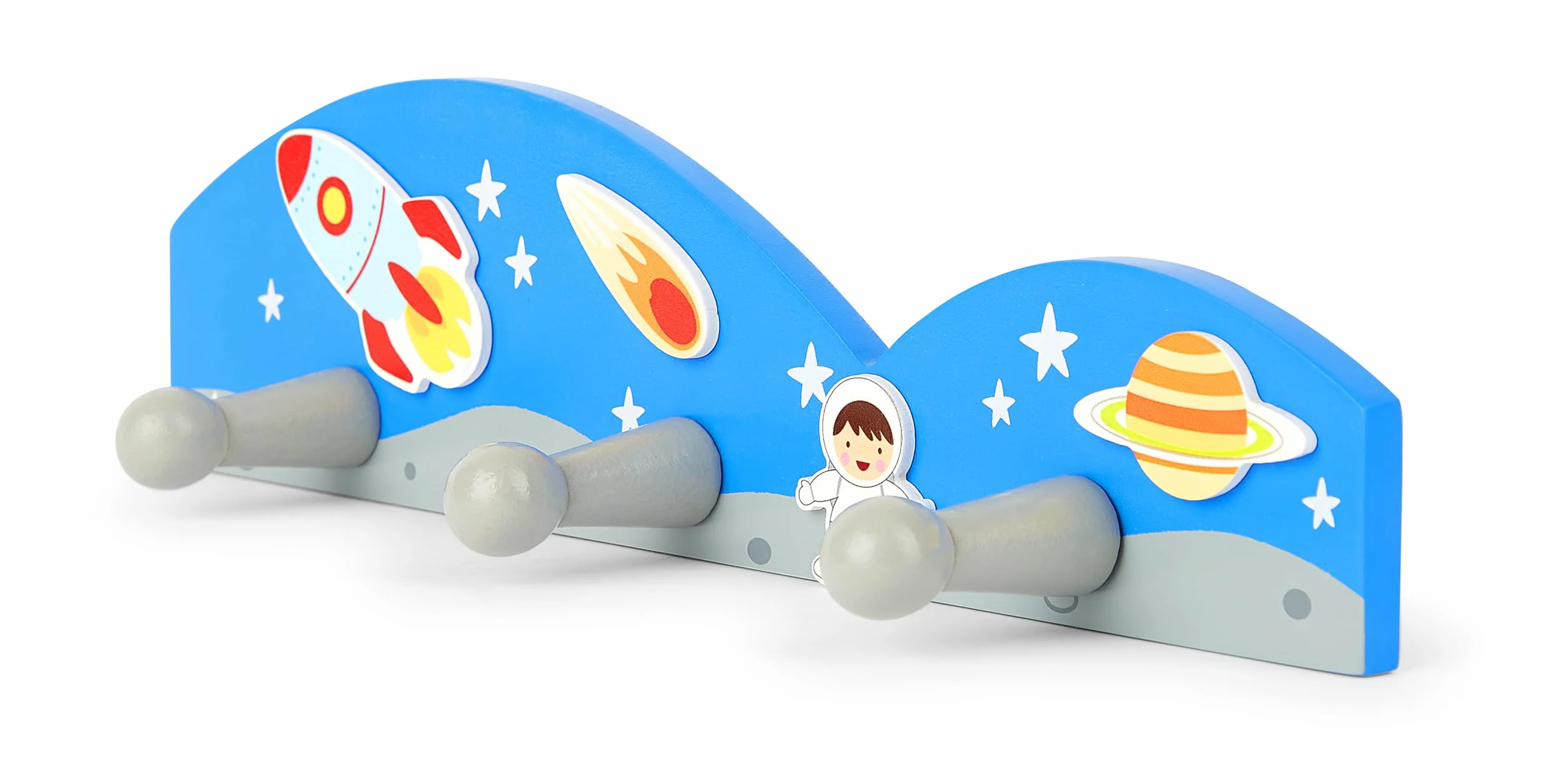 Mousehouse Gifts - Perchero de pared infantil con 3 ganchos - Temática espacial