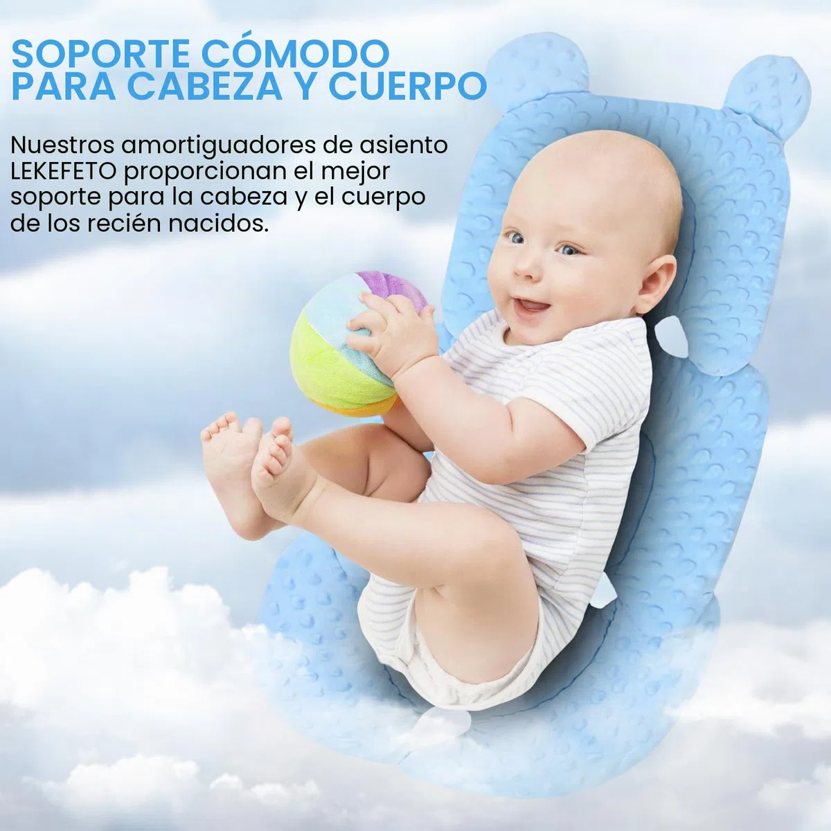 Reductor de asiento para bebé con reposacabezas, suave funda para asiento de coche, transpirable y lavable, color azul