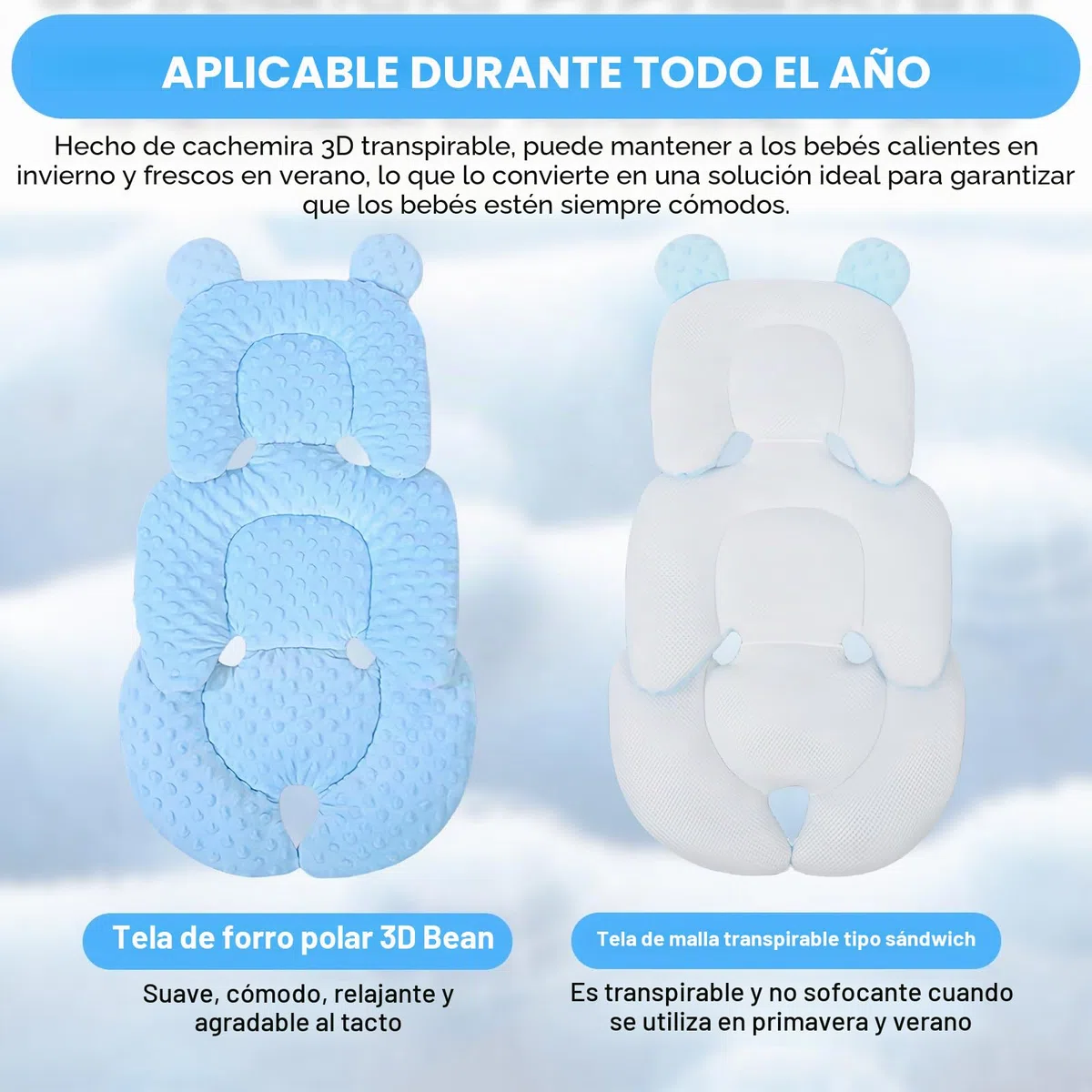 Reductor de asiento para bebé con reposacabezas, suave funda para asiento de coche, transpirable y lavable, color azul