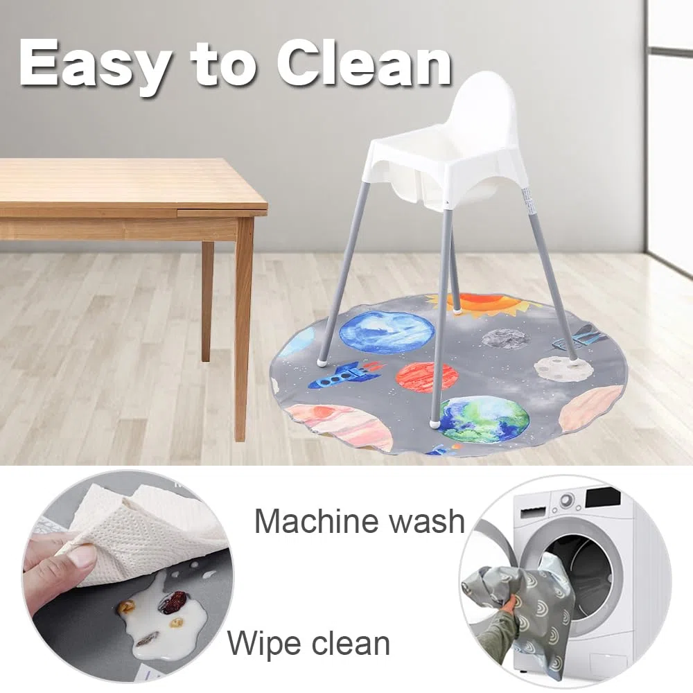 Bebé Trona Silla Altas Alfombrilla Redondo para Debajo de Silla Alta, Creativa Alfombra de Juegos Niños Impermeable Antideslizante Splat Mat Tapete Piso Picnic Manteles (Luna Azul)