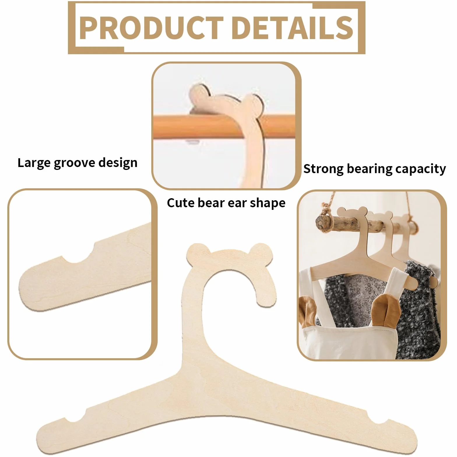 Percha Creativa de Madera para Ropa de Niños, Bebé y Muñecas - 20 Piezas