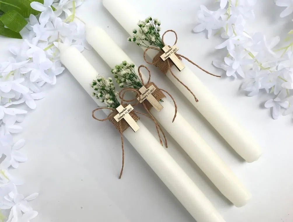 Vela de Bautizo y Primera Comunión, Juego de 3 Velas, Vela de Bautizo Personalizada, Vela de Ceremonia de Comunión, Lámparas Griegas