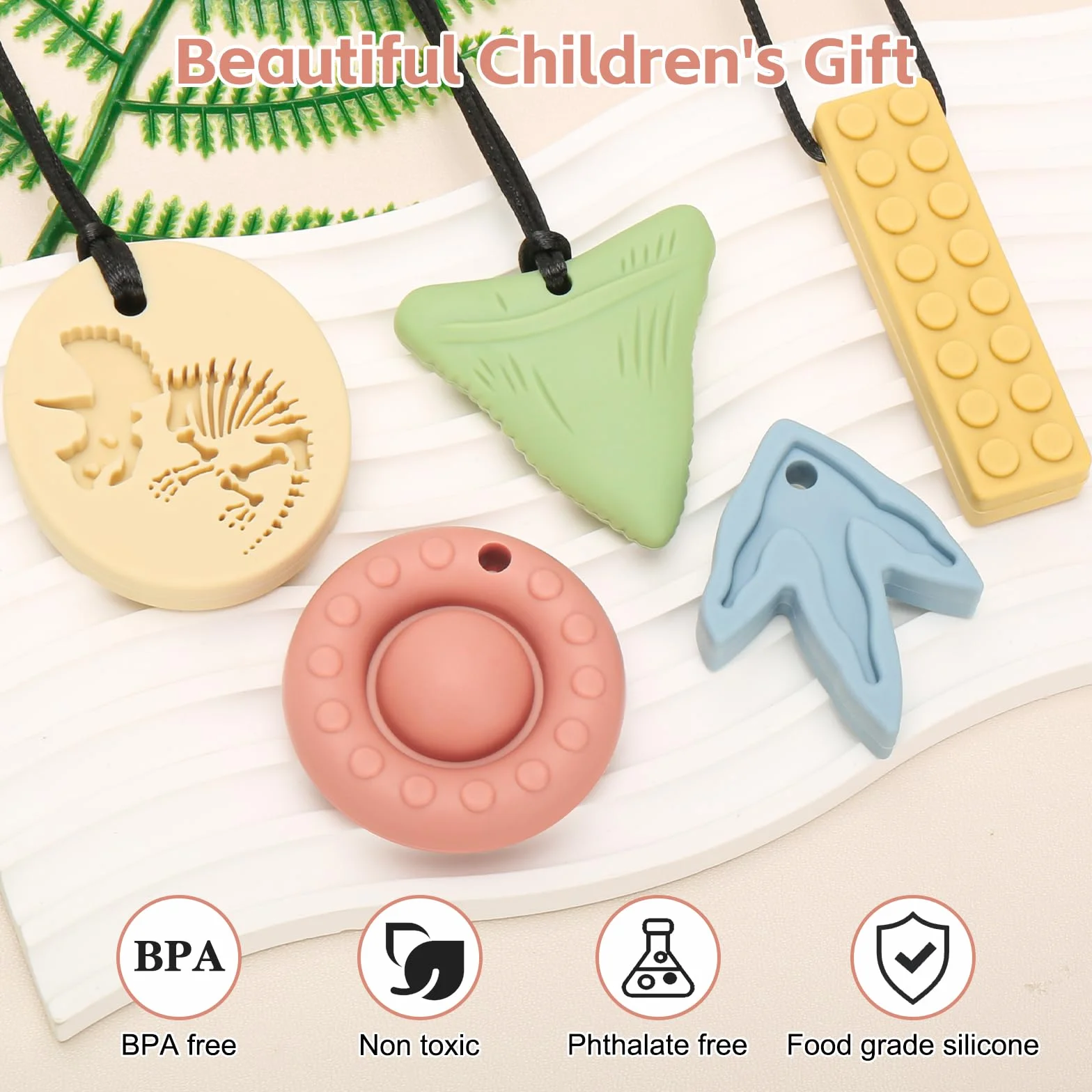 CLDY 5 Piezas mordedores niños autistas, El colgante de silicona para masticar no contiene BPA., Los collares mordedores son adecuados para niños con TDAH, dentición, autismo y necesidades oclusales