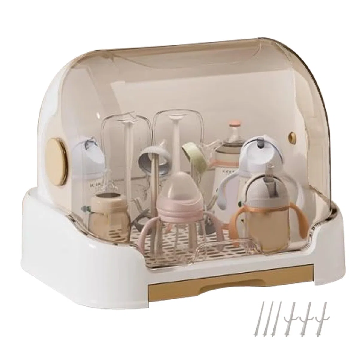 Organizador de Biberones - Organizador Secador de Biberones con Tapa,Soporte Extraíble Contenedor de Guardería para Chupete Plato Taza Cubiertos Infantiles Guardería Hogar Encimera Viaje