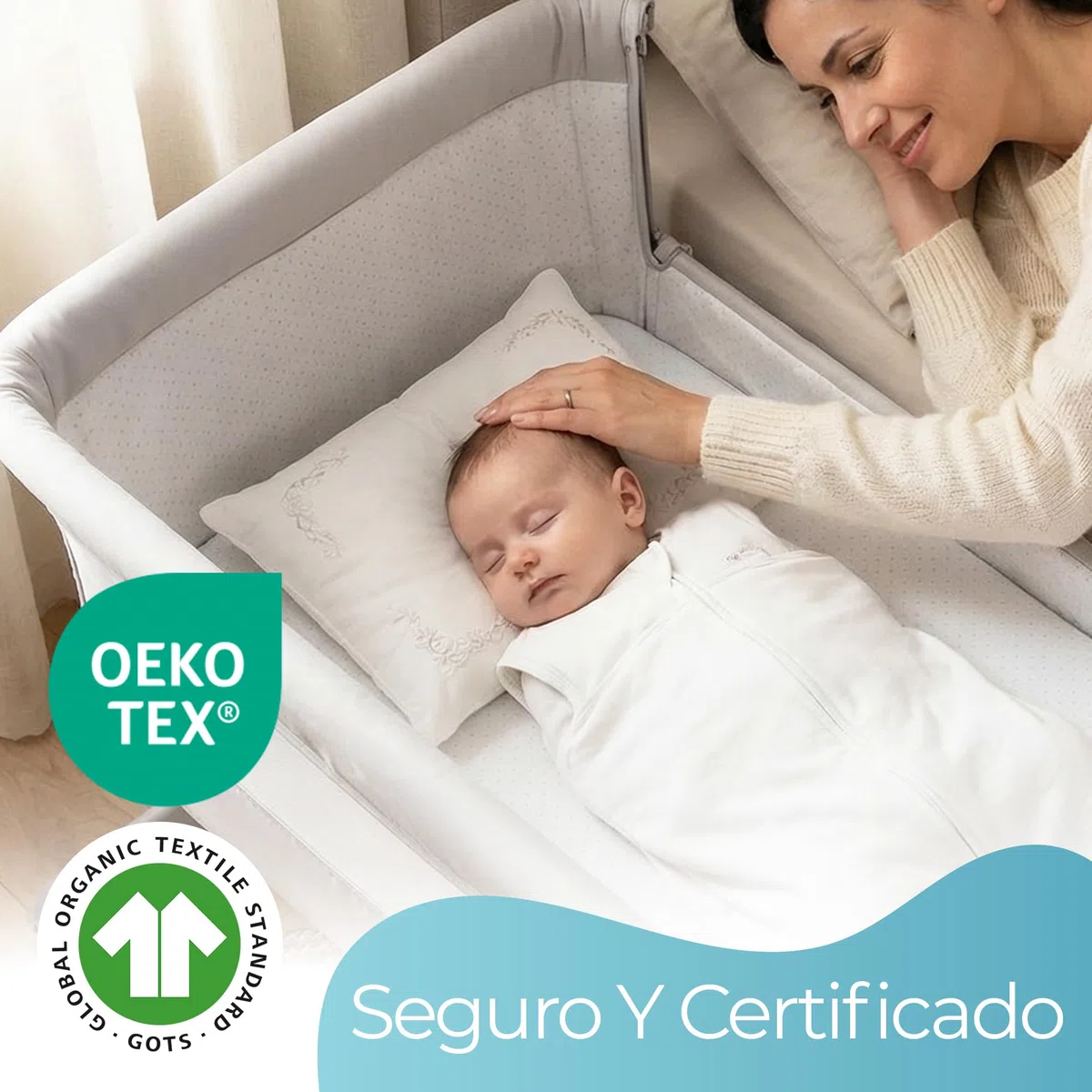 Sábana Bajera Minicuna 50x90 cm – 100% Orgánico Completamente Natural Juego de 2 Blanco Sabanas Minicuna – Suaves y Transpirables – Ajuste Elástico