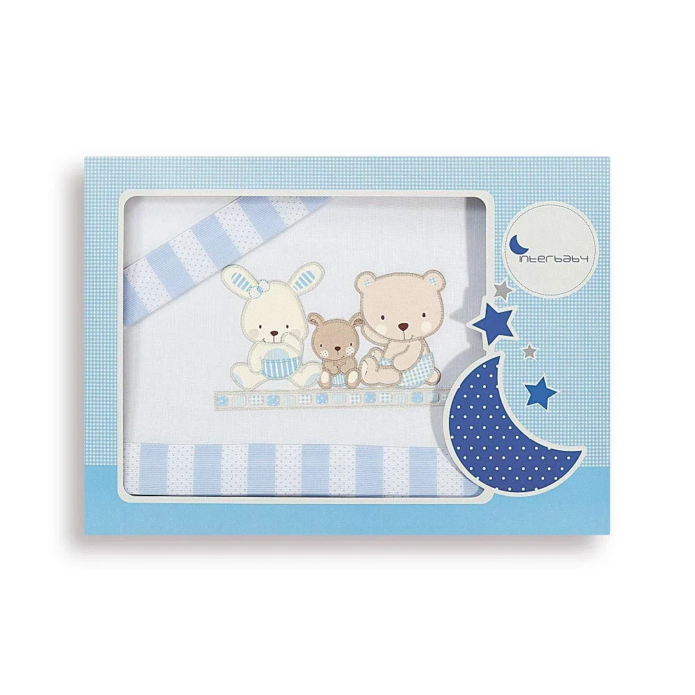 INTERBABY - Juego de sábanas para cuna LOVE color blanco/azul