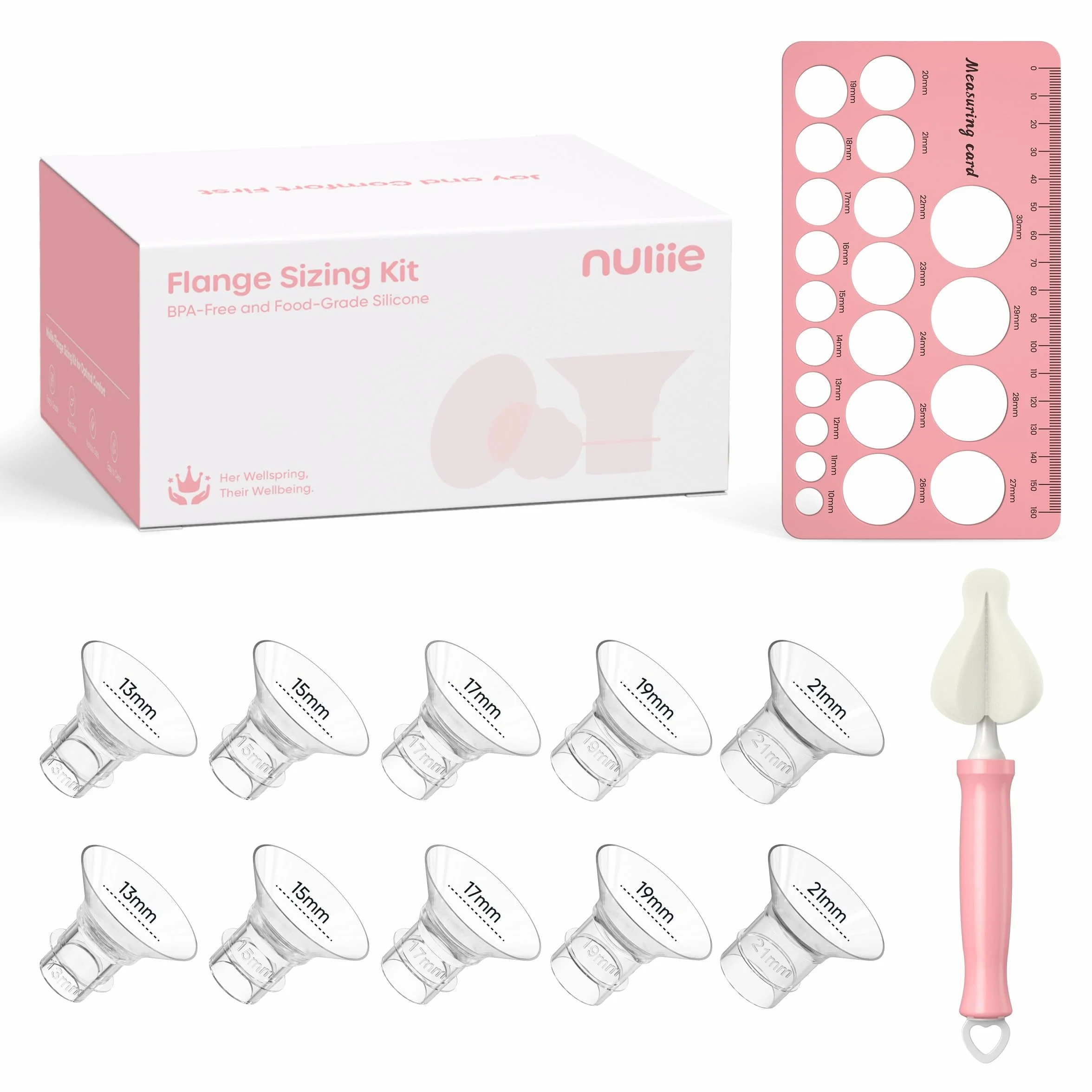 Nuliie 10Uds insertos de brida de 13/15/17/19/21mm para reborde de 24mm escudo de la mayoría de los extractores, sin BPA, compatibles con KISSBOBO/Jheppbay/Momcozy/Bellababy/Nuliie sacaleches