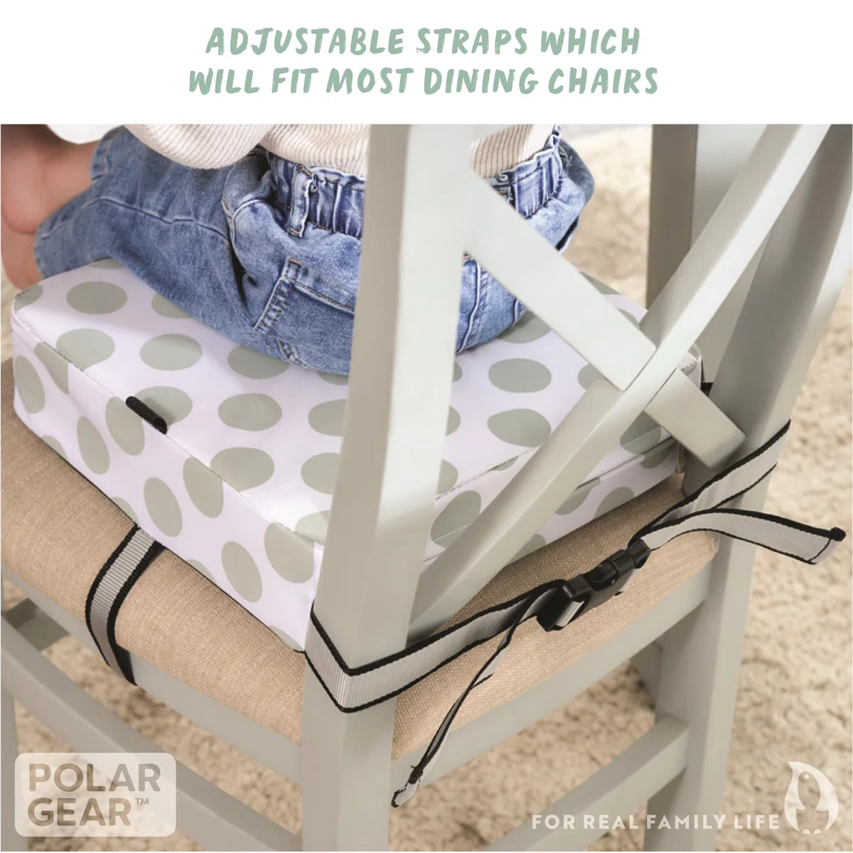 POLAR GEAR Cojín Elevador de Silla Infantil Antideslizante, en Material sintético sin BPA, con Dos Correas Ajustables, de 4 pies, Lavable y Reutilizable