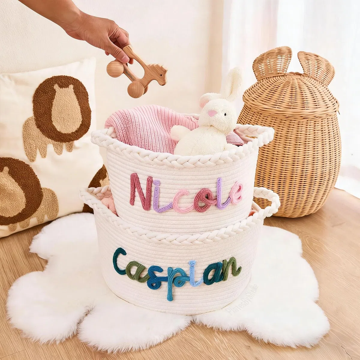 Cesta De Almacenamiento Personalizada Para Bebé – Organizador De Pañales Y Ropa De Algodón Suave Para La Decoración De La Habitación Infantil, Regalo Personalizado Para Recién Nacidos