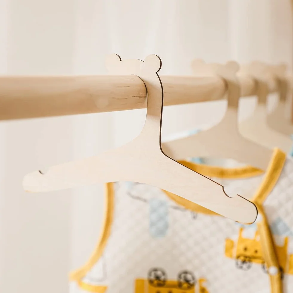 Perchas de Madera Natural para Ropa - 30 Piezas para Perchero Infantil
