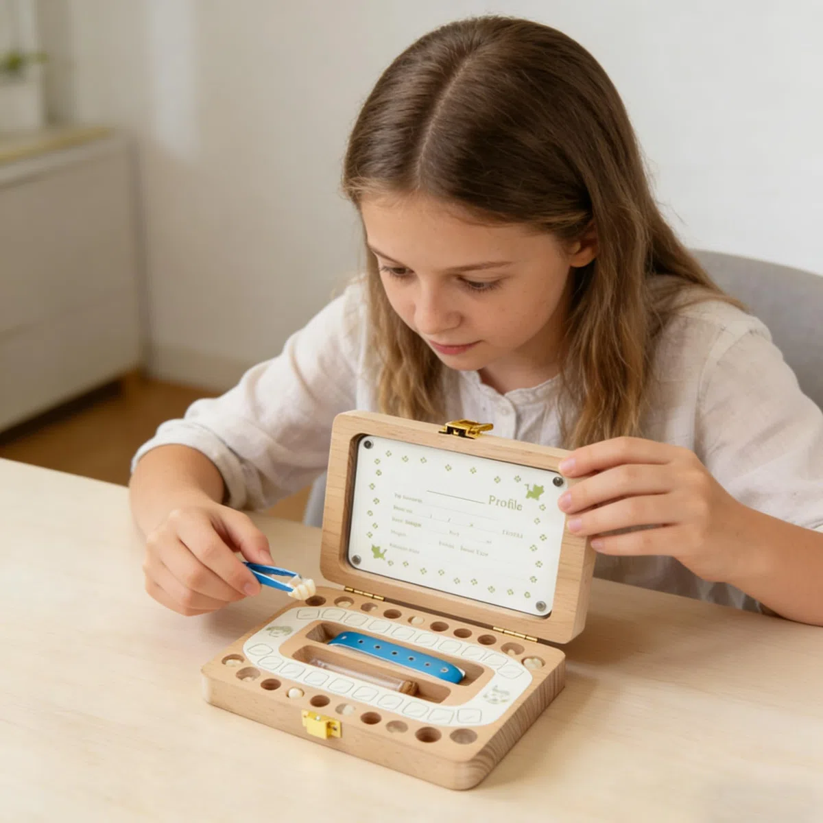 SUQ Baby Tooth Fairy Box Marco de Fotos, Caja de Almacenamiento de Dientes para Niños, Caja de Dientes de Leche para Hombres y Mujeres, Regalo de Nacimiento, Bautismo, Traje de Cumpleaños